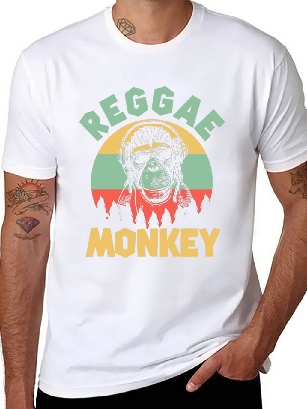 Reggae Monkey Graphic T-Shirt - Black