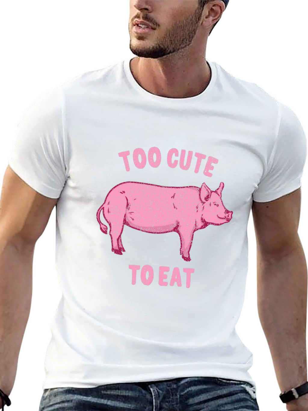Too Cute to Eat Pig Graphic Black T-Shirt