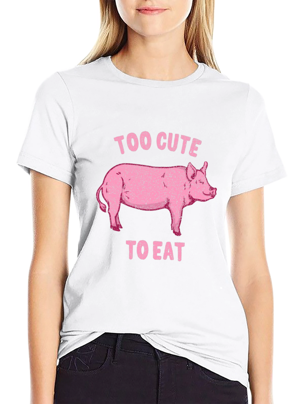 Too Cute to Eat Pig Graphic Black T-Shirt