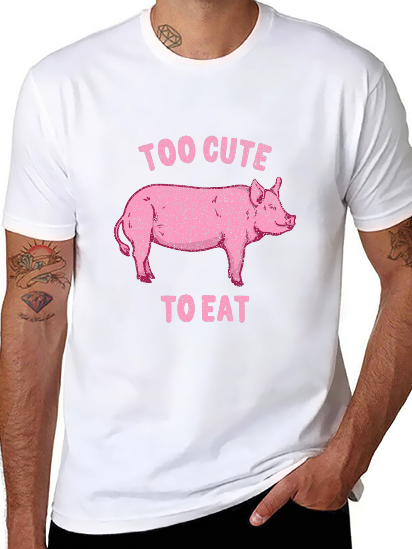 Too Cute to Eat Pig Graphic Black T-Shirt