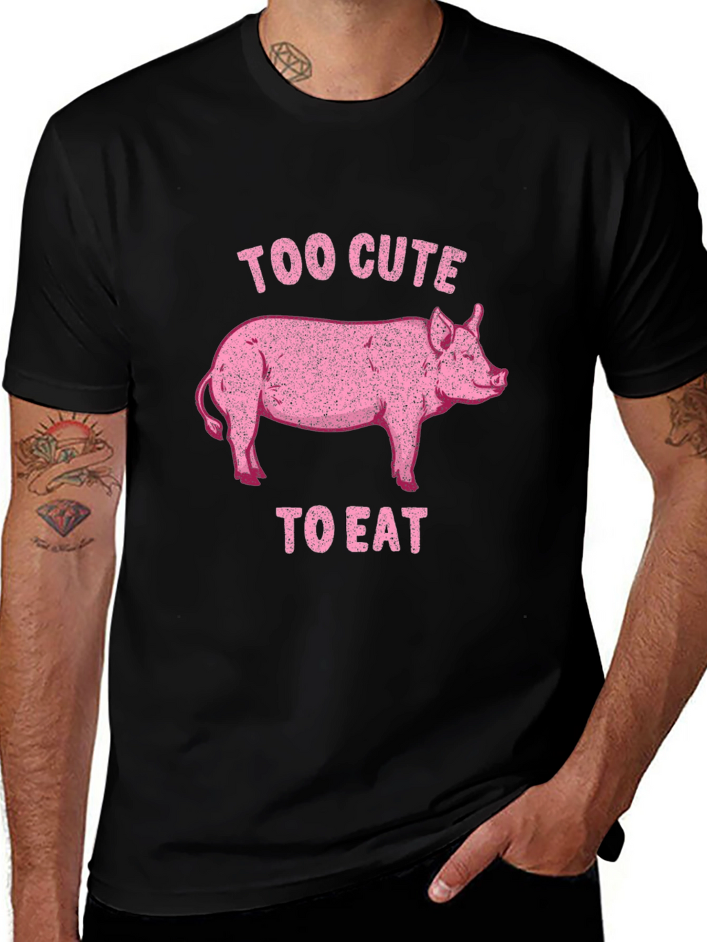 Too Cute to Eat Pig Graphic Black T-Shirt