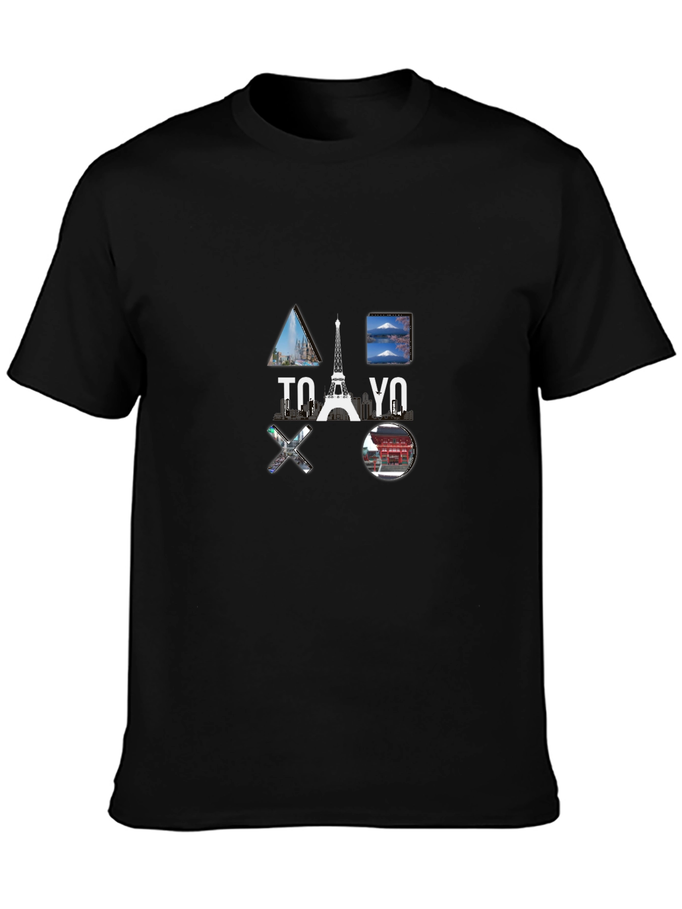 Tokyo Paris T-Shirt Black Cotton Graphic Tee