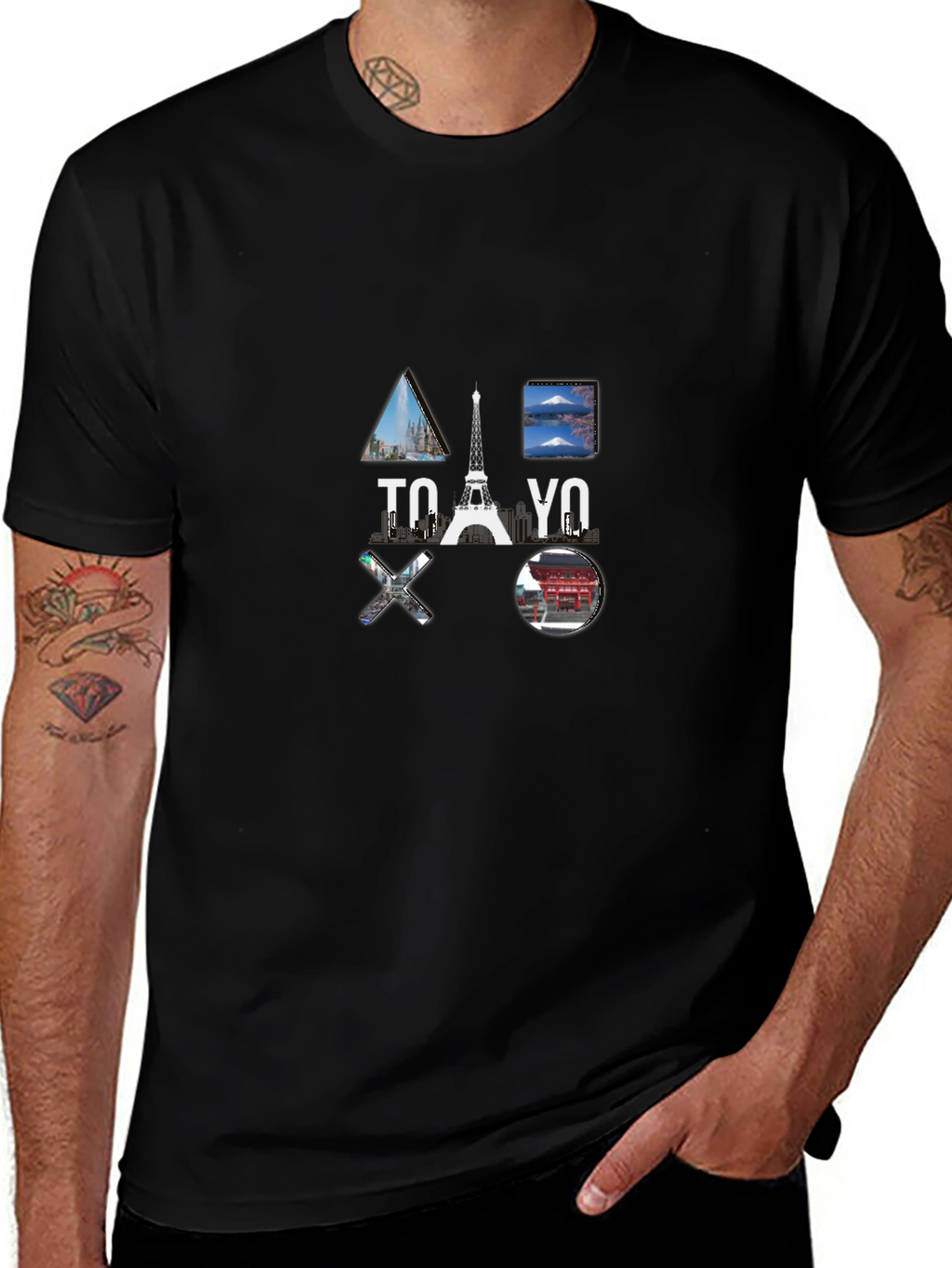 Tokyo Paris T-Shirt Black Cotton Graphic Tee