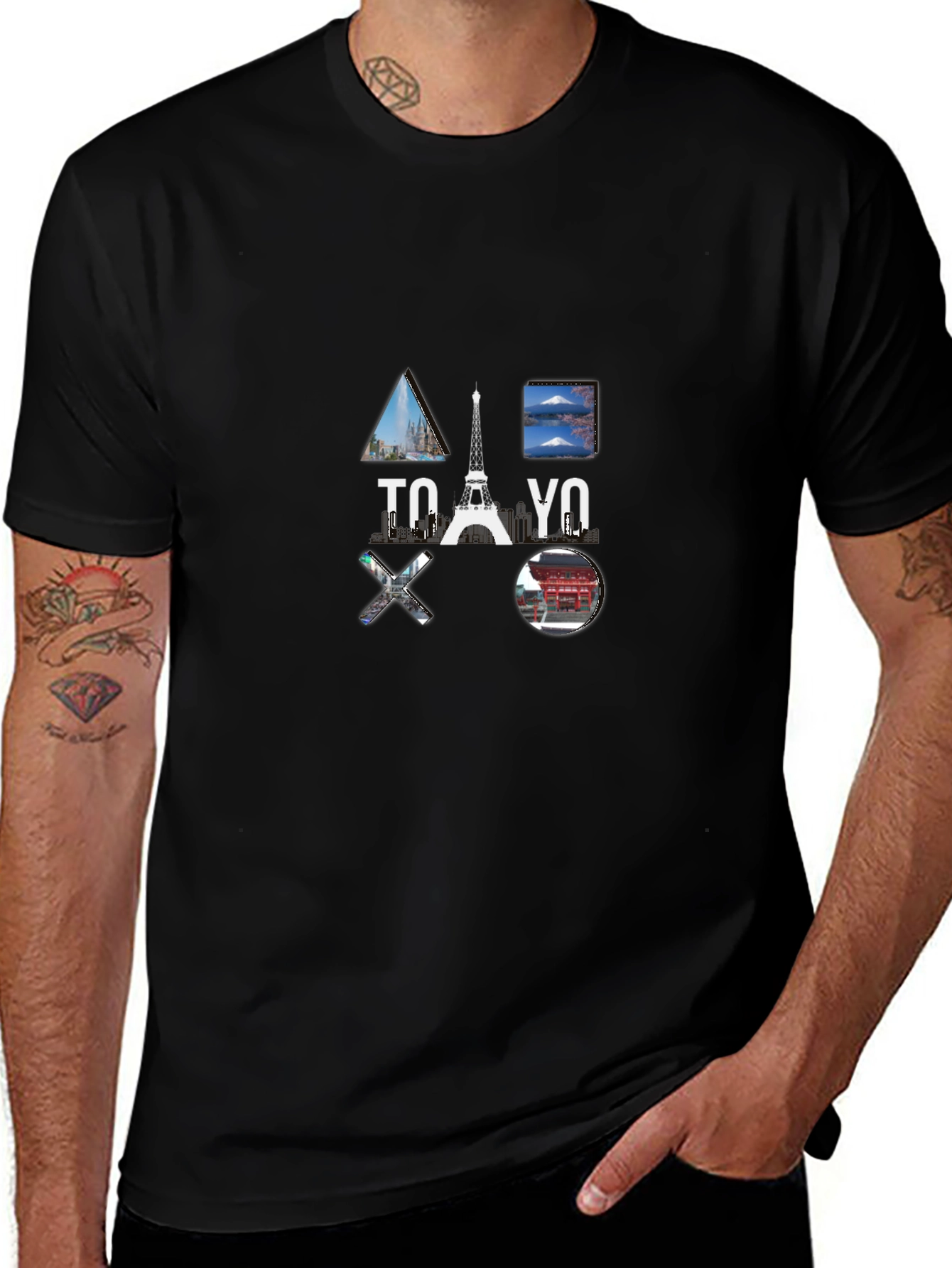 Tokyo Paris T-Shirt Black Cotton Graphic Tee
