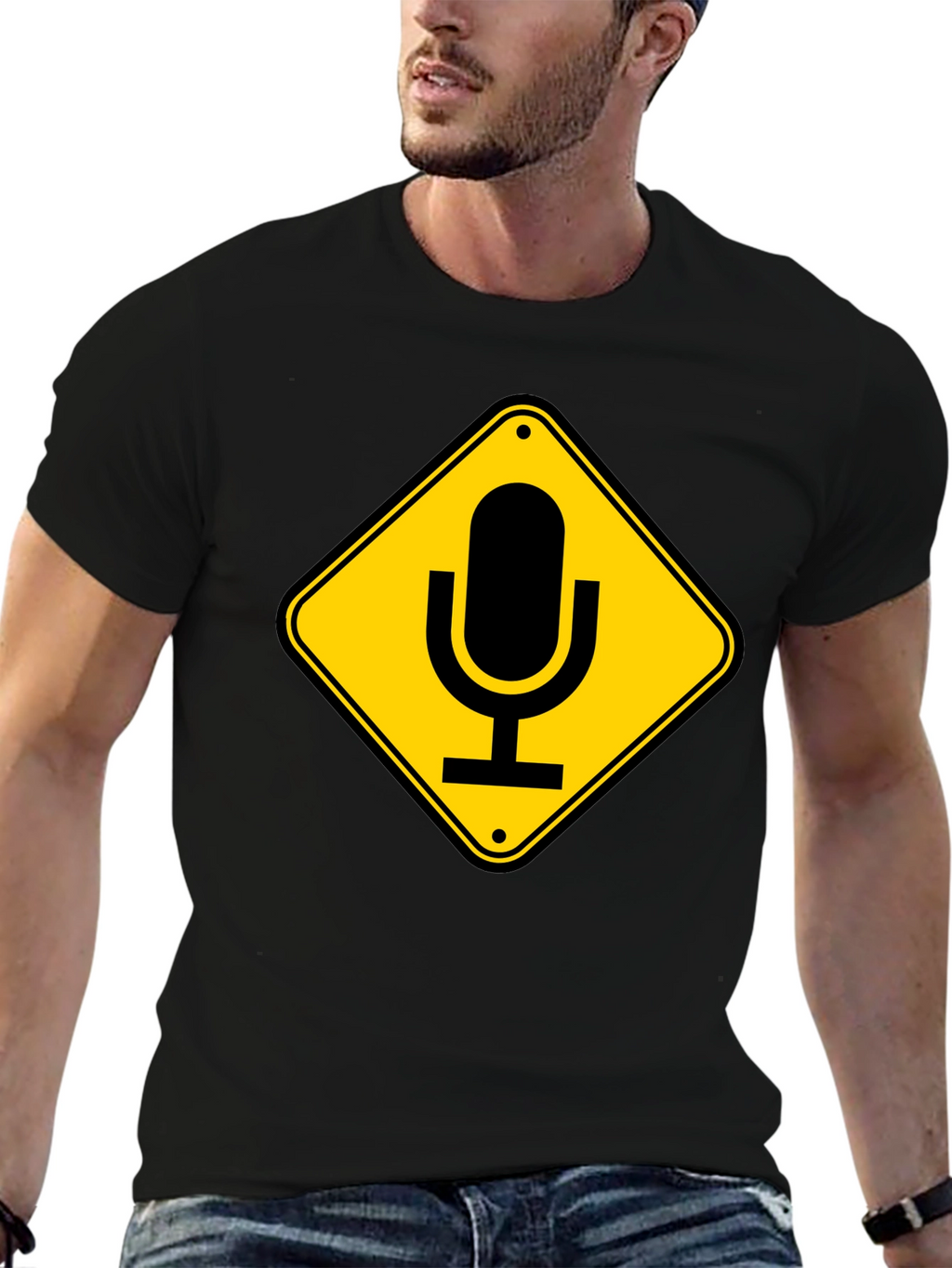 Mic Crossing Sign Black Graphic T-Shirt