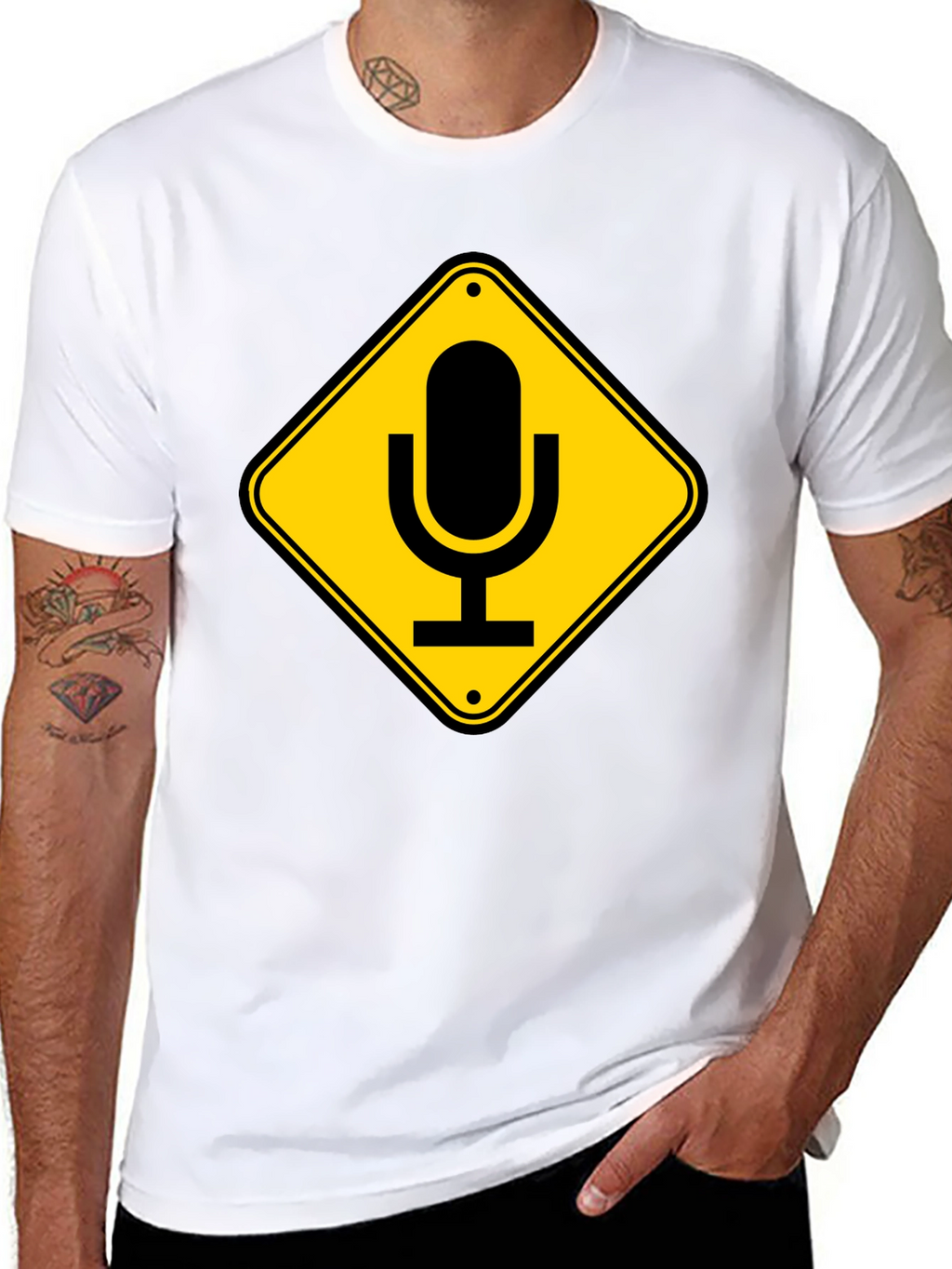 Mic Crossing Sign Black Graphic T-Shirt