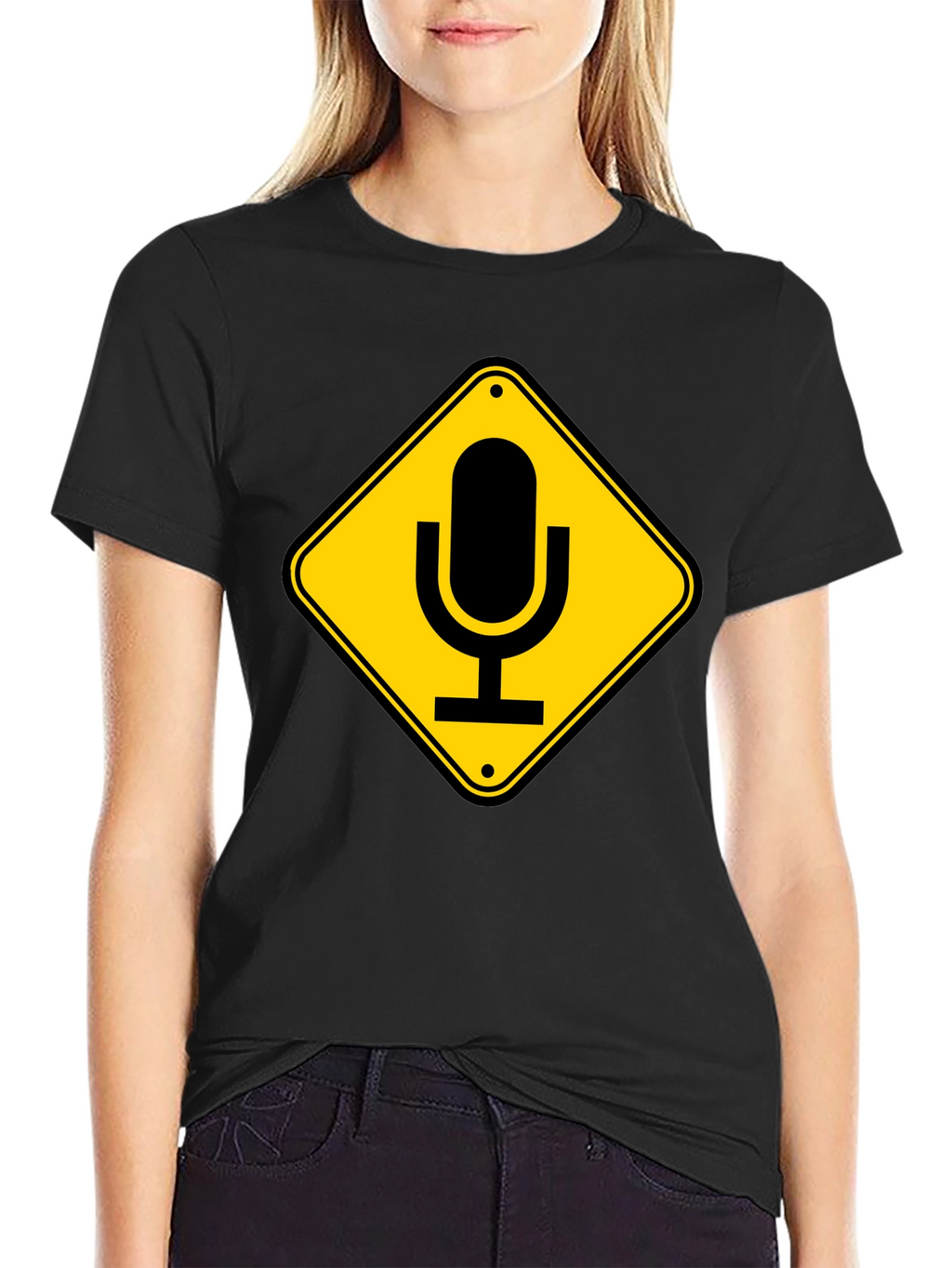 Mic Crossing Sign Black Graphic T-Shirt