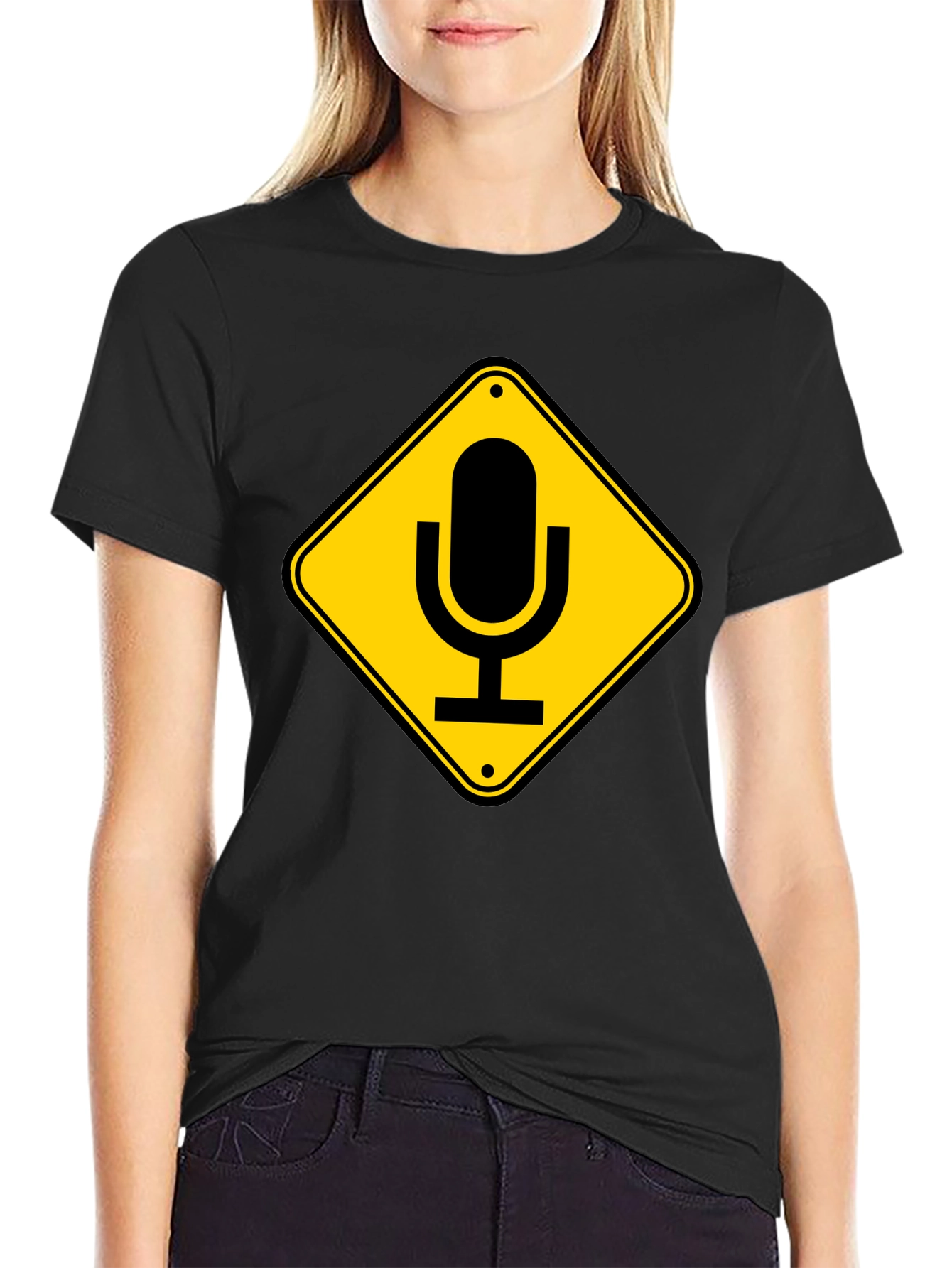 Mic Crossing Sign Black Graphic T-Shirt