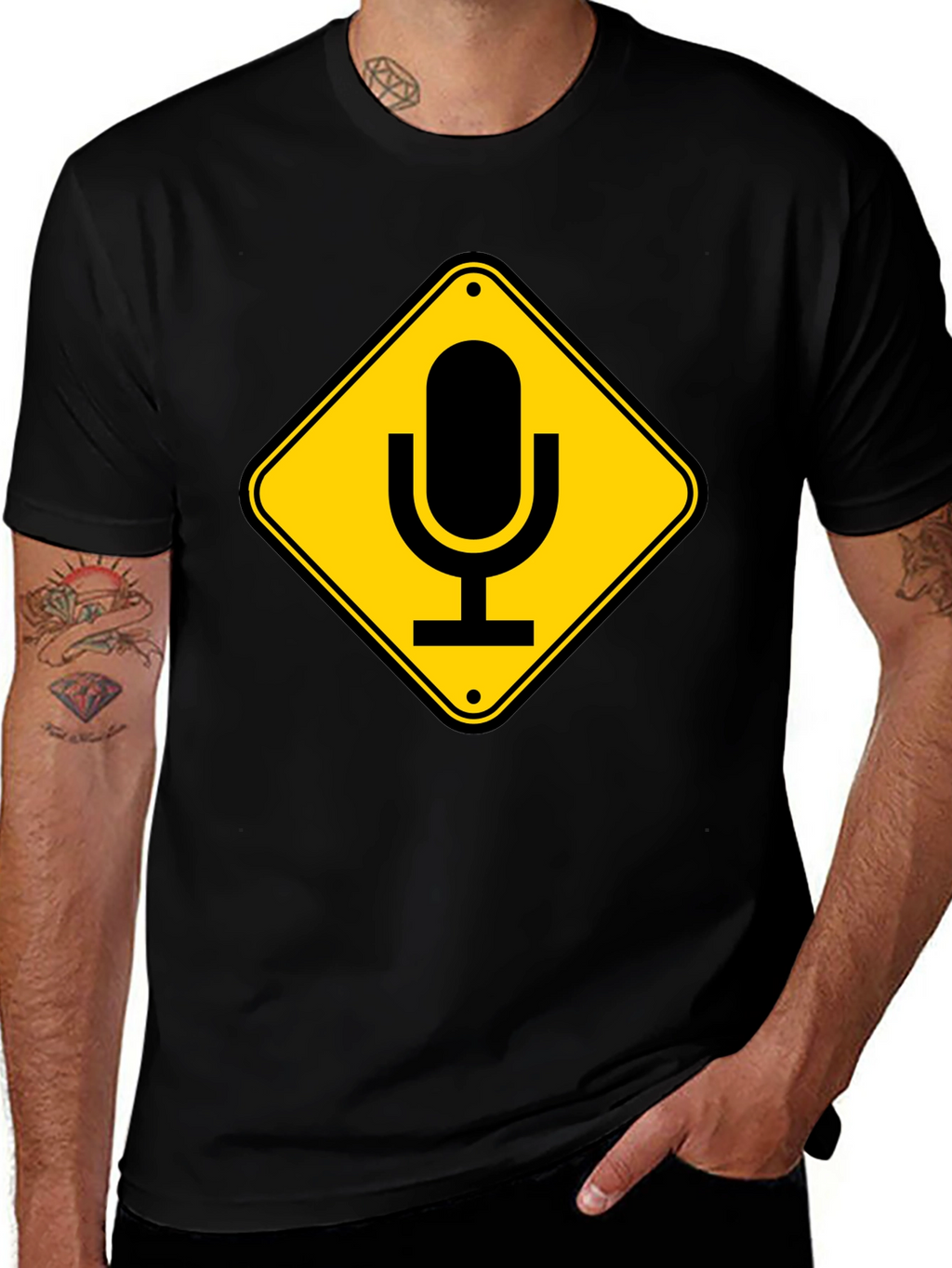Mic Crossing Sign Black Graphic T-Shirt