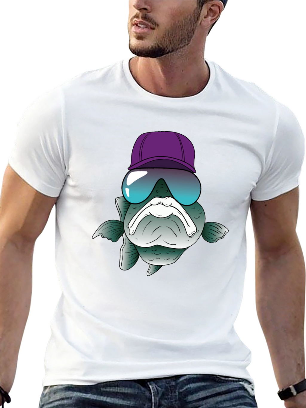Funny Fish T-Shirt with Hat and Sunglasses