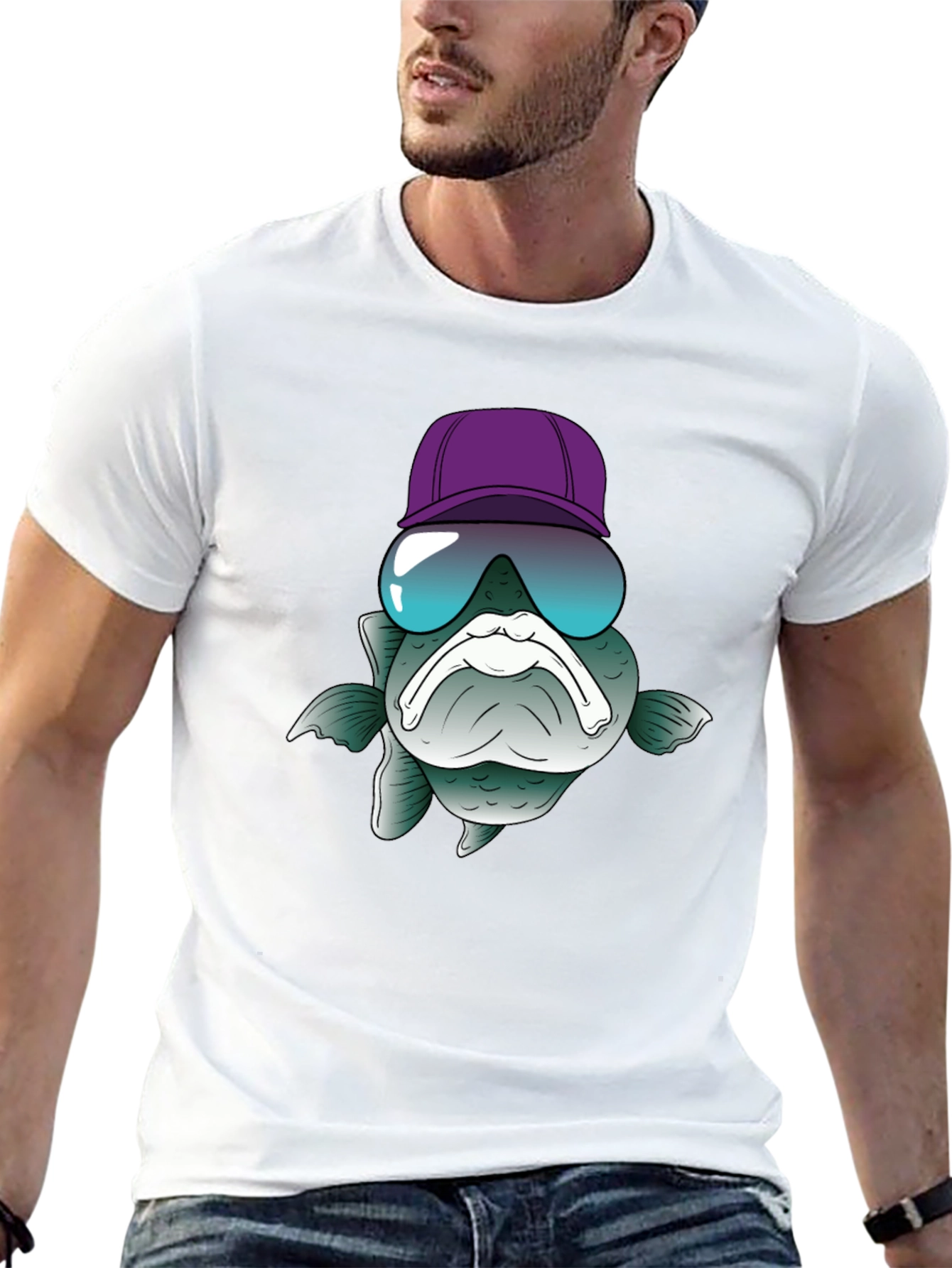 Funny Fish T-Shirt with Hat and Sunglasses