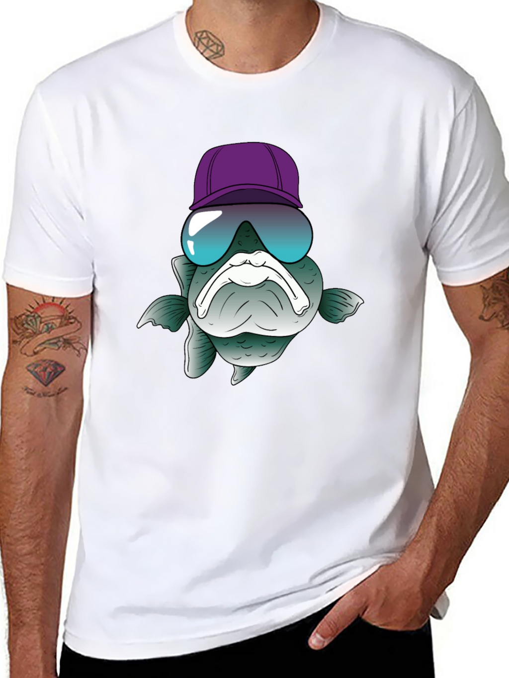 Funny Fish T-Shirt with Hat and Sunglasses