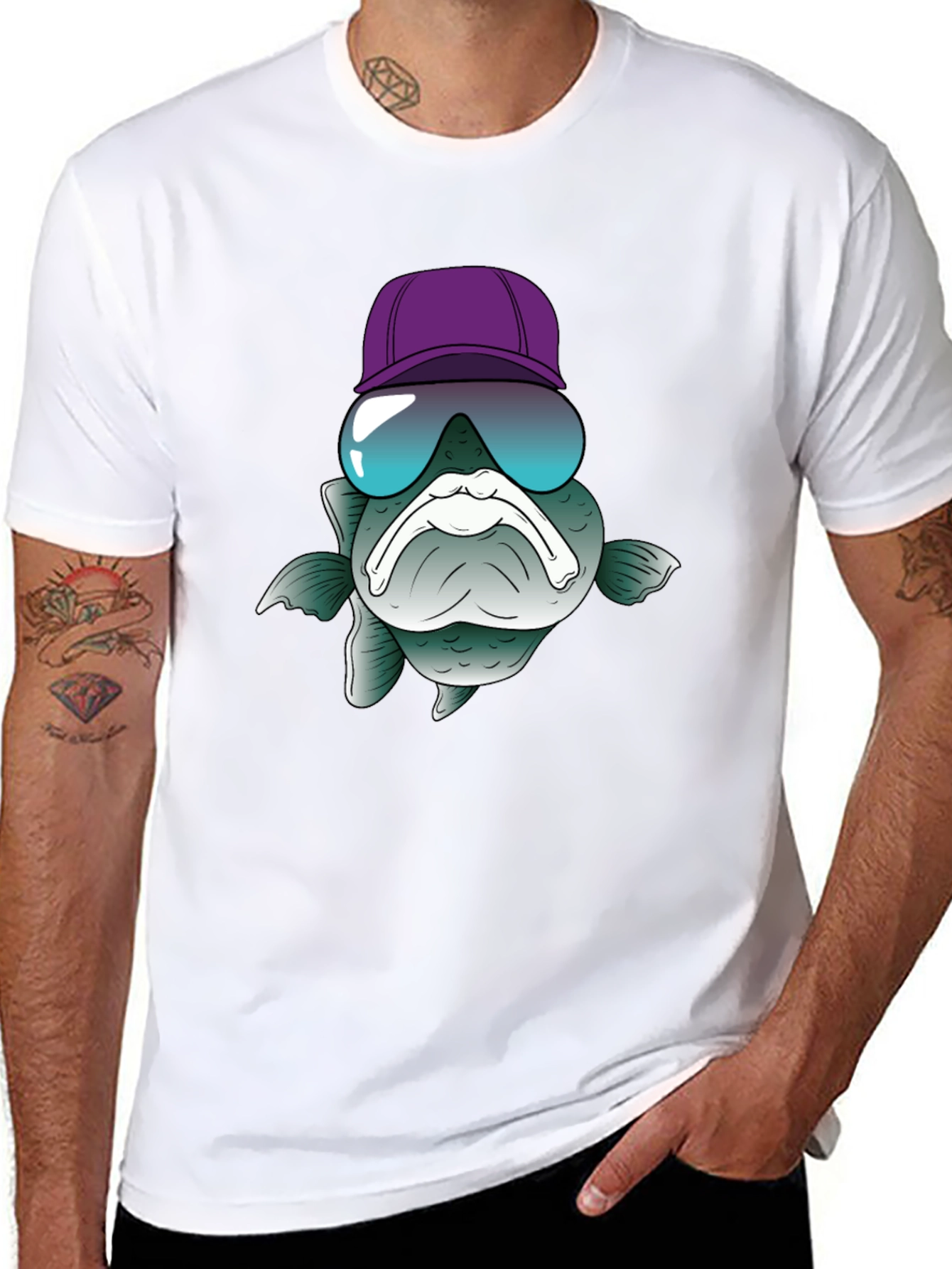Funny Fish T-Shirt with Hat and Sunglasses
