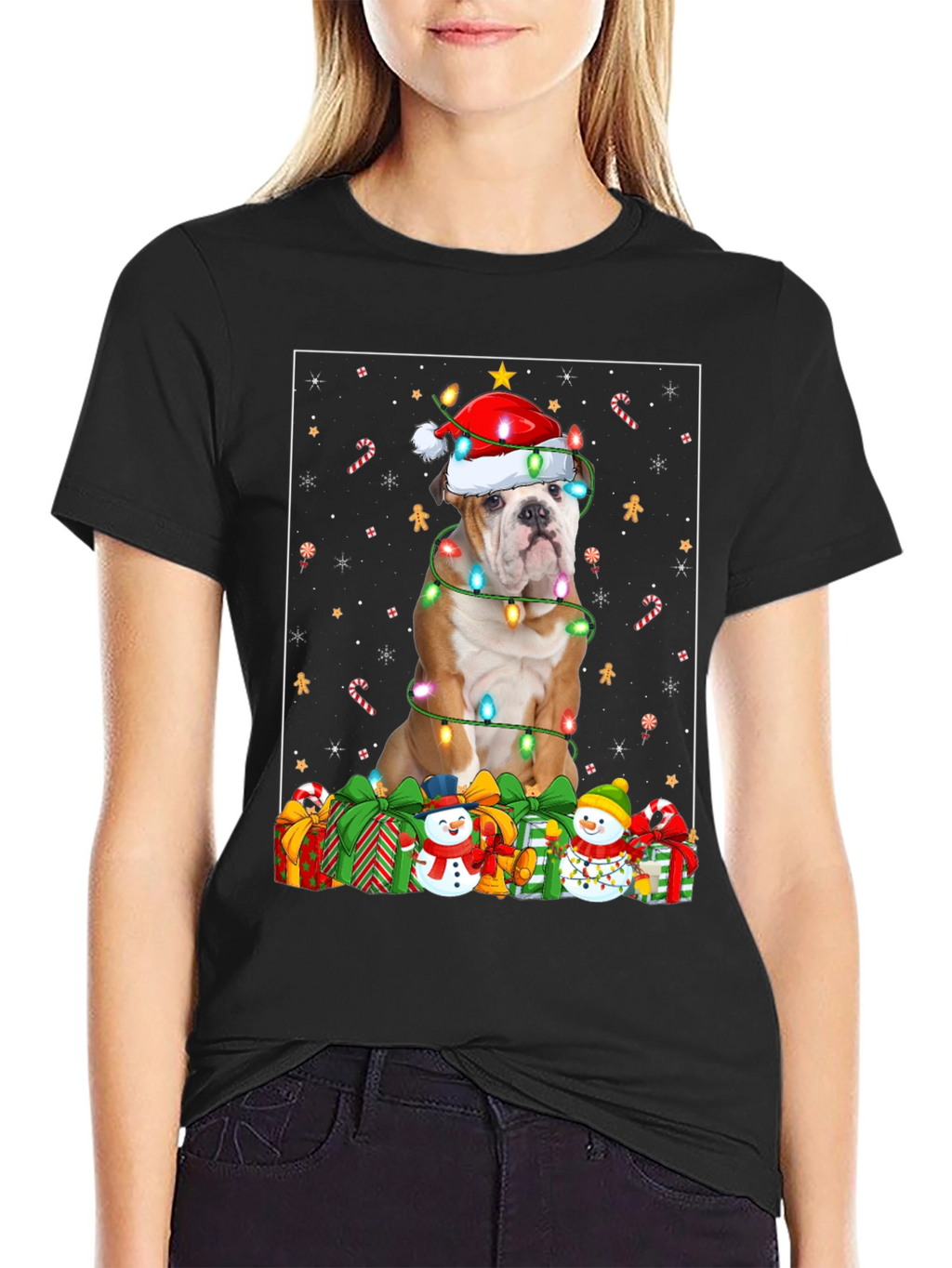 Bulldog Christmas Lights T-Shirt
