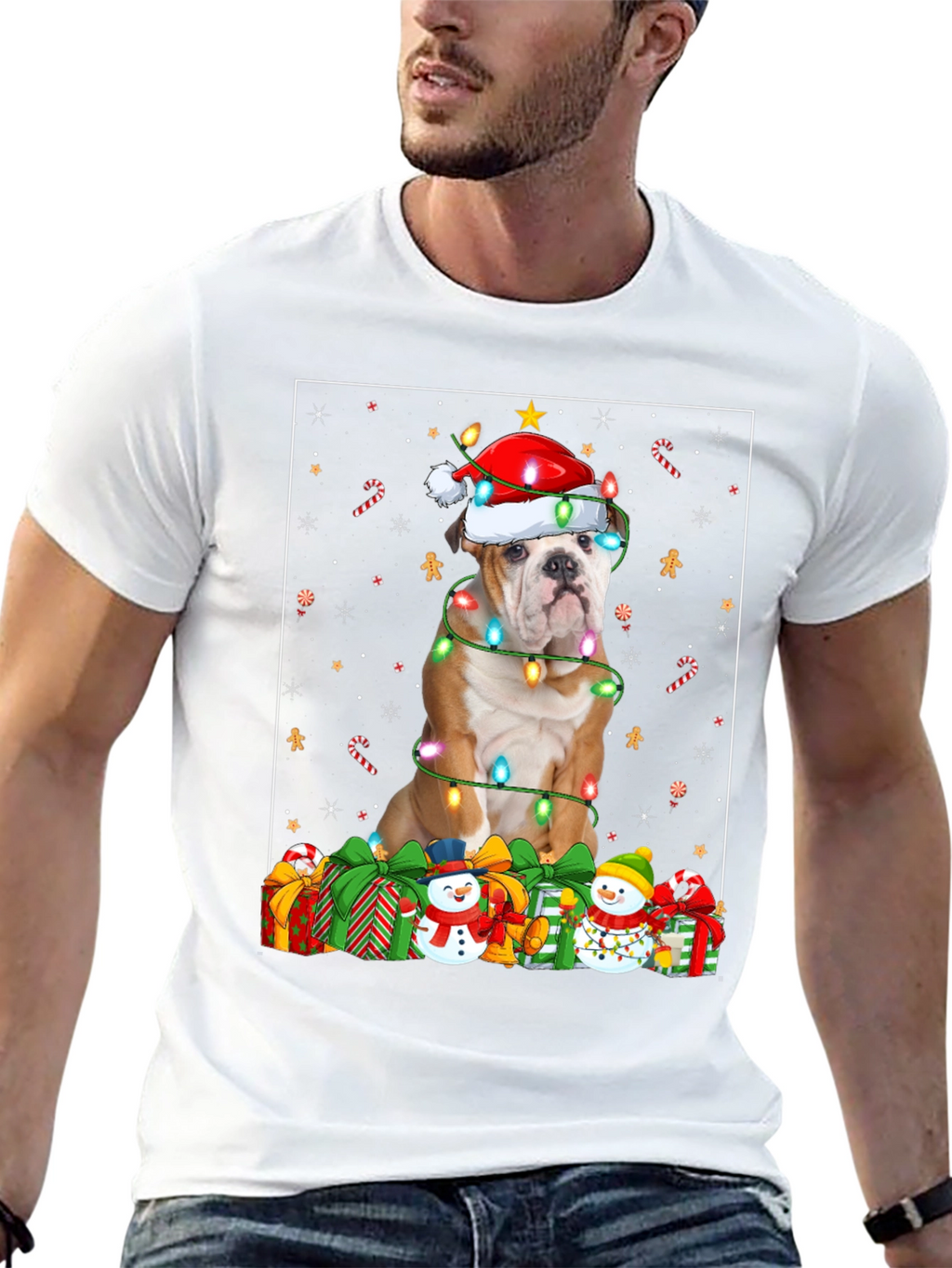 Bulldog Christmas Lights T-Shirt