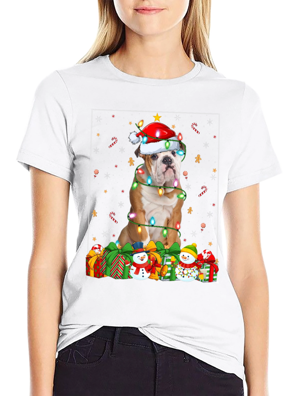 Bulldog Christmas Lights T-Shirt