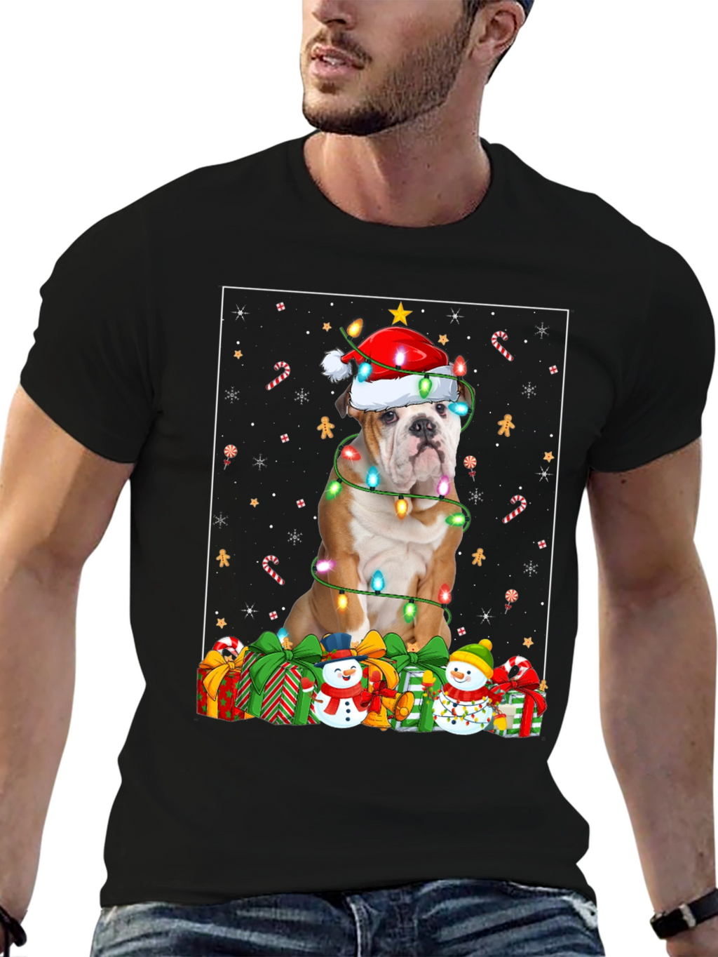 Bulldog Christmas Lights T-Shirt