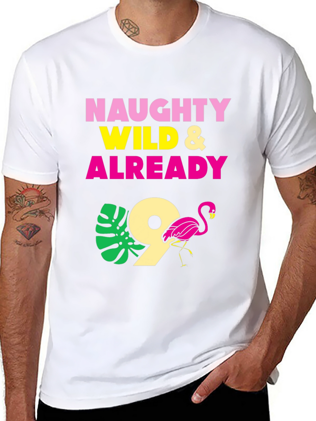 Naughty Wild & Already 9 Flamingo Birthday T-Shirt