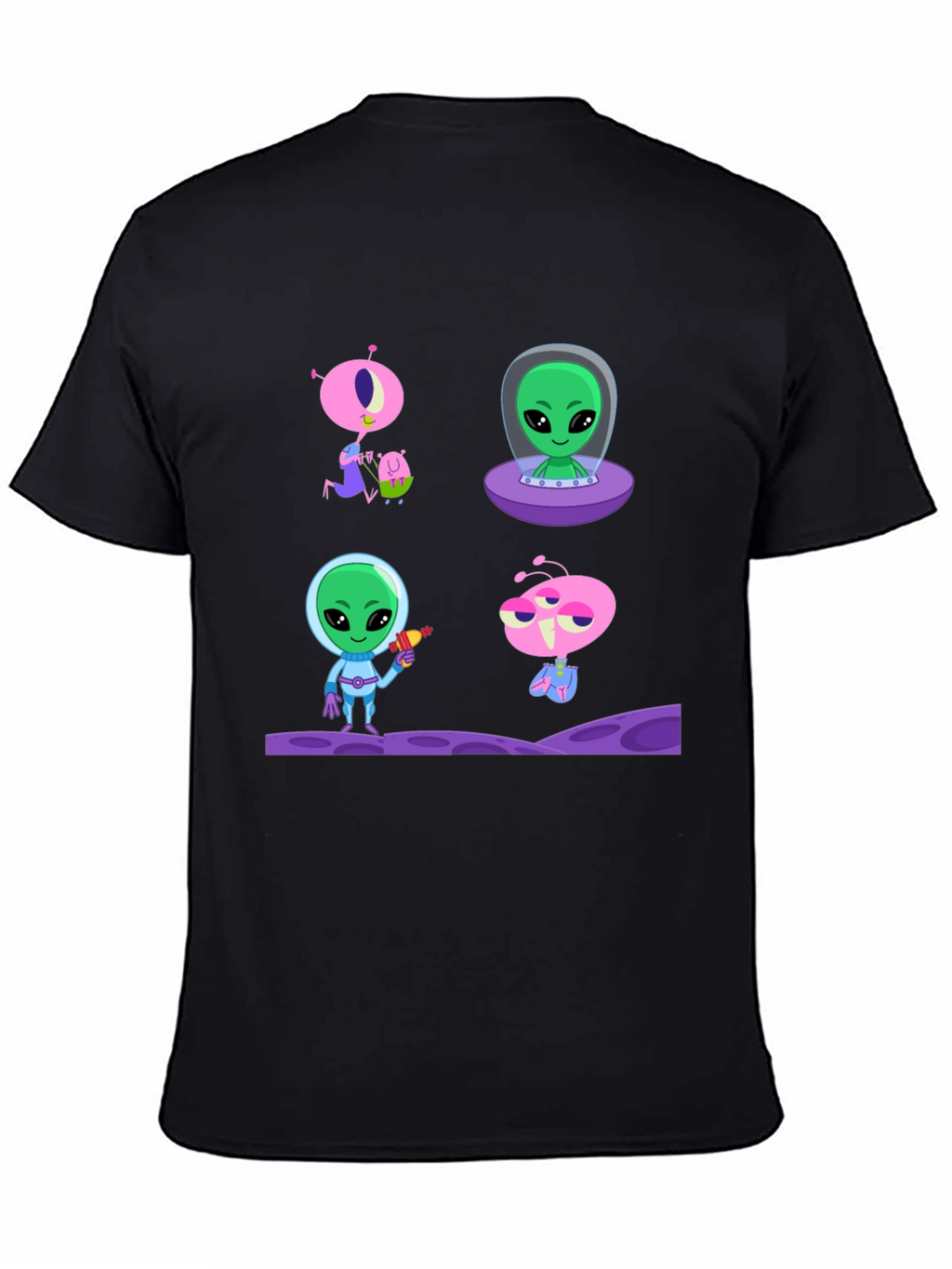 Alien Cartoon Graphic T-Shirt - Black Cotton Tee