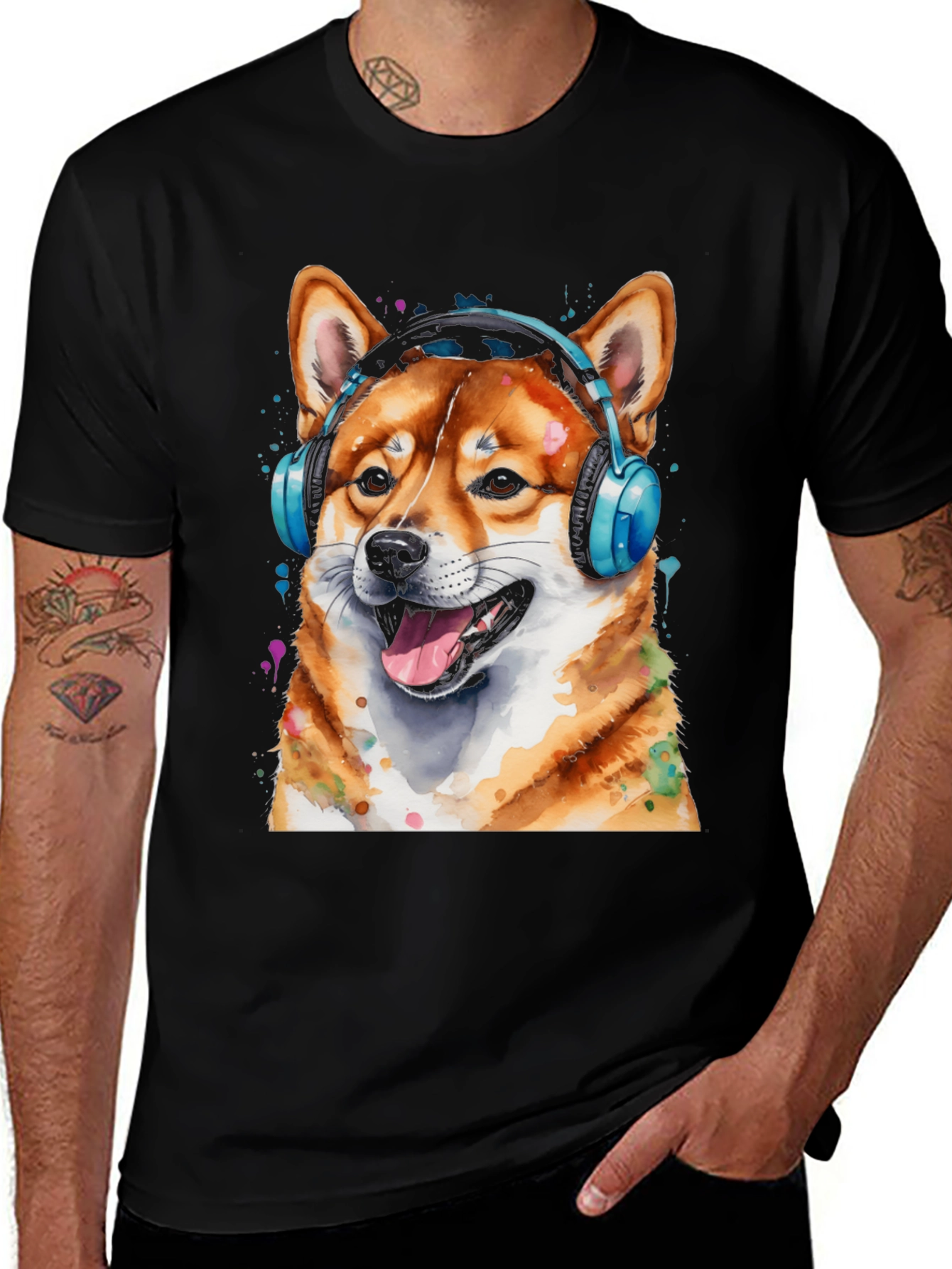 Cool Shiba Inu Headphones T-Shirt