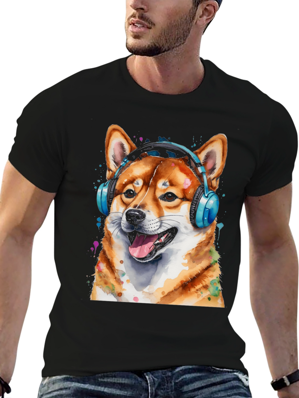 Cool Shiba Inu Headphones T-Shirt