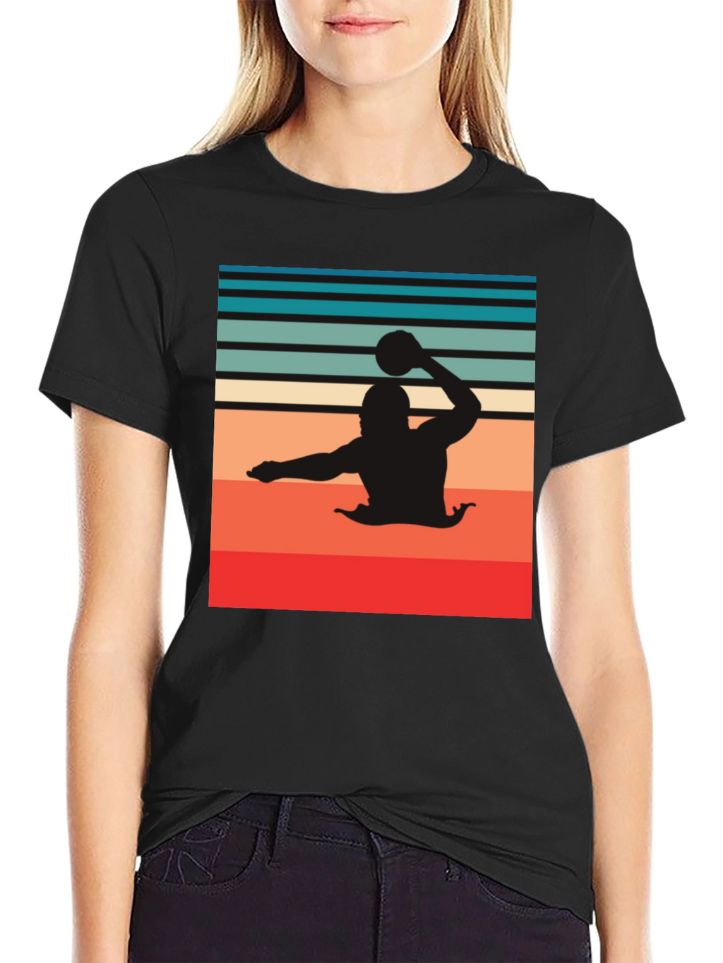 Retro Water Polo Player T-Shirt - Black