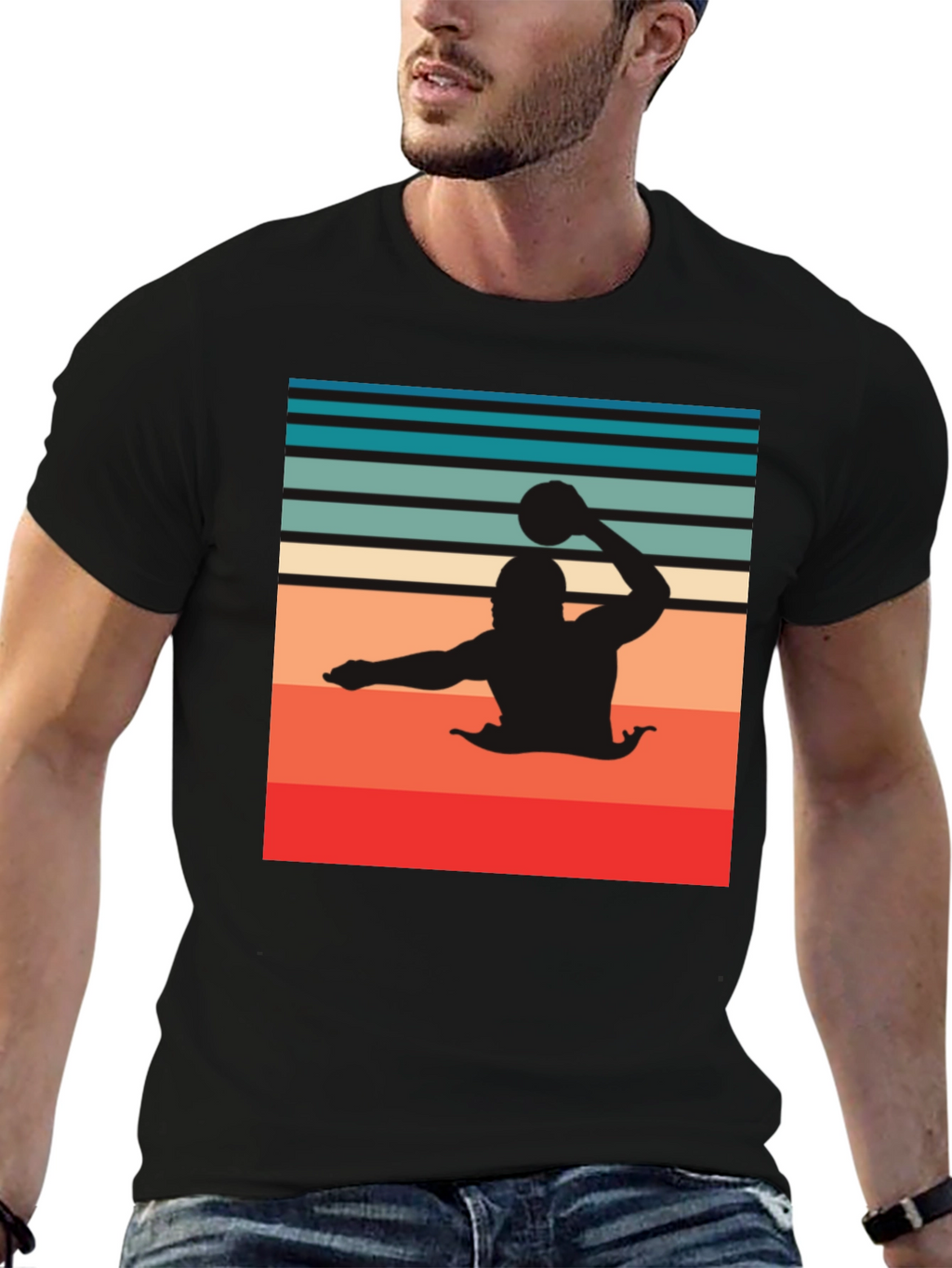 Retro Water Polo Player T-Shirt - Black