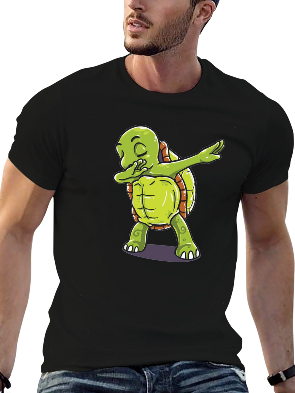 Dabbing Turtle Graphic Tee - Trendy Black T-Shirt