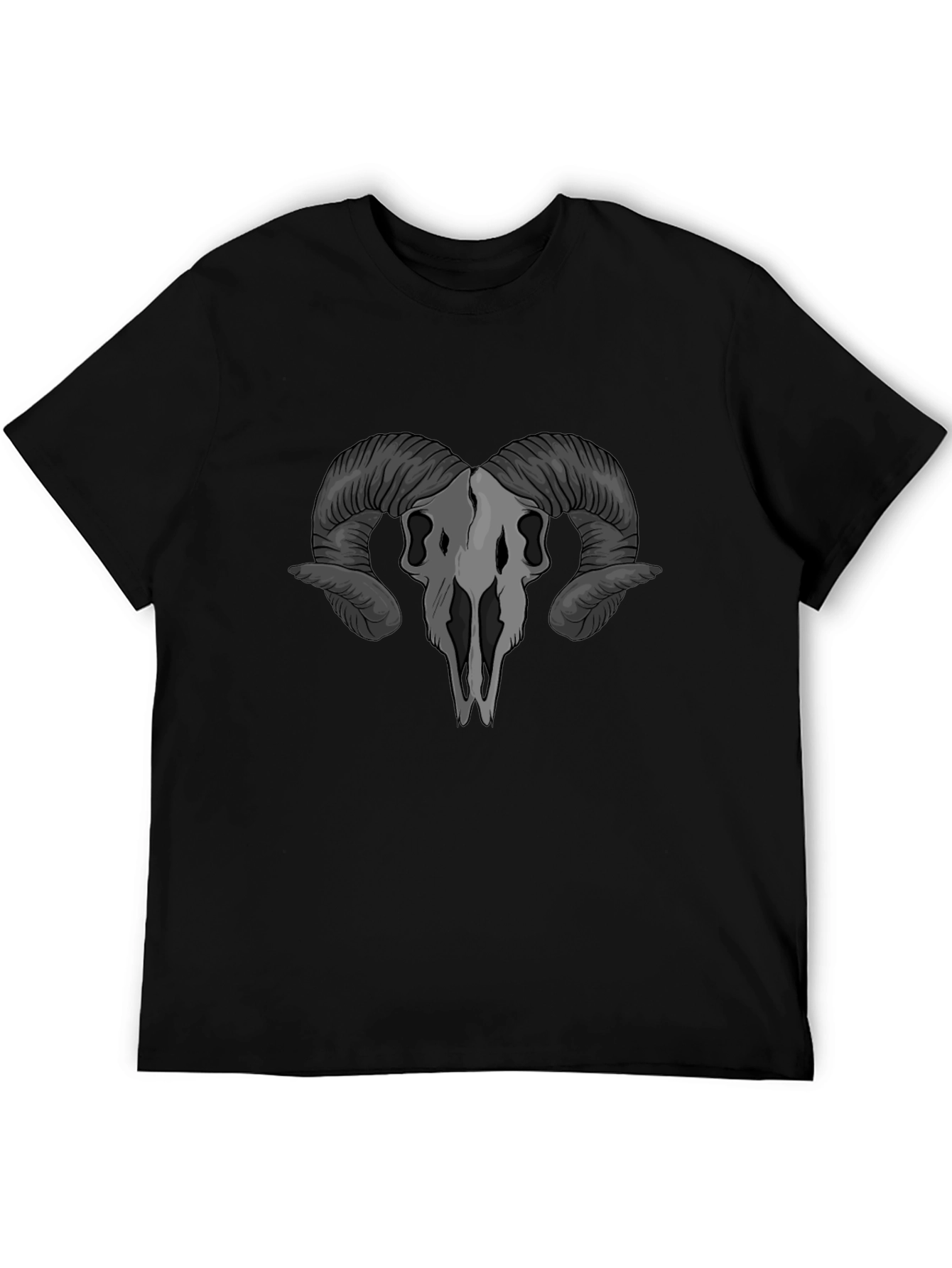 Ram Skull Graphic T-Shirt - Gothic Style