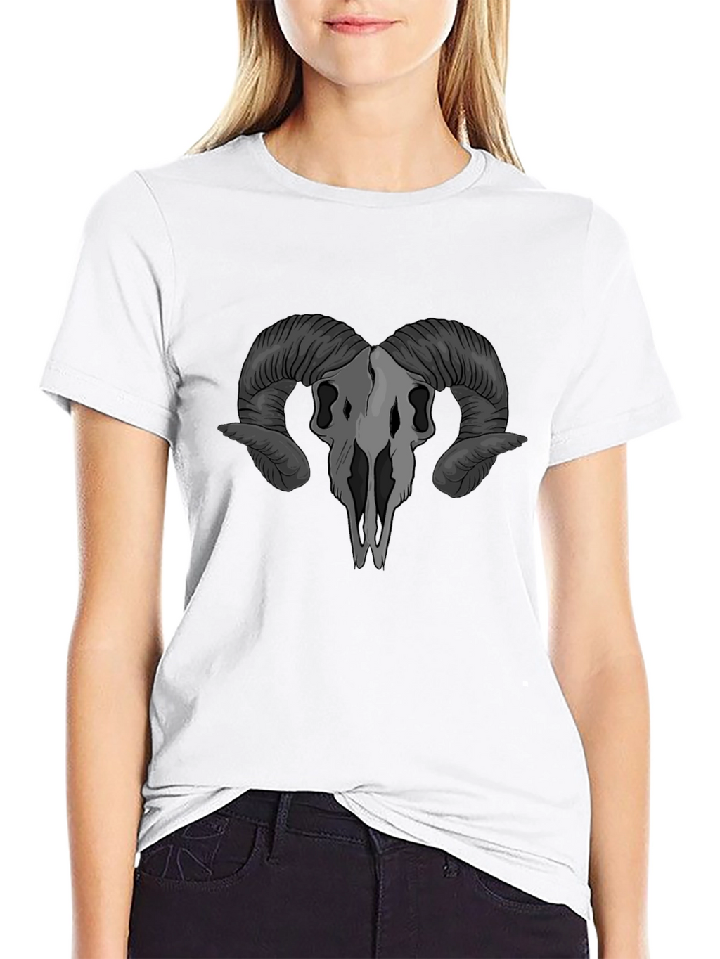 Ram Skull Graphic T-Shirt - Gothic Style