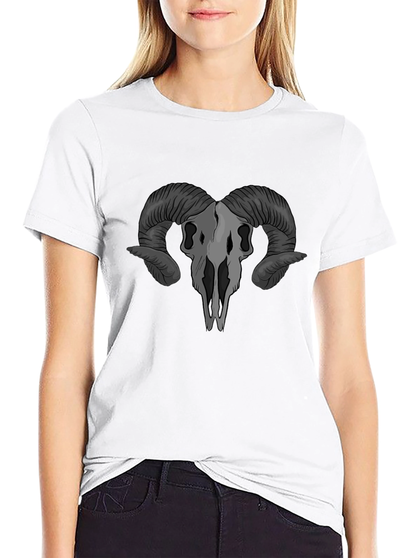 Ram Skull Graphic T-Shirt - Gothic Style