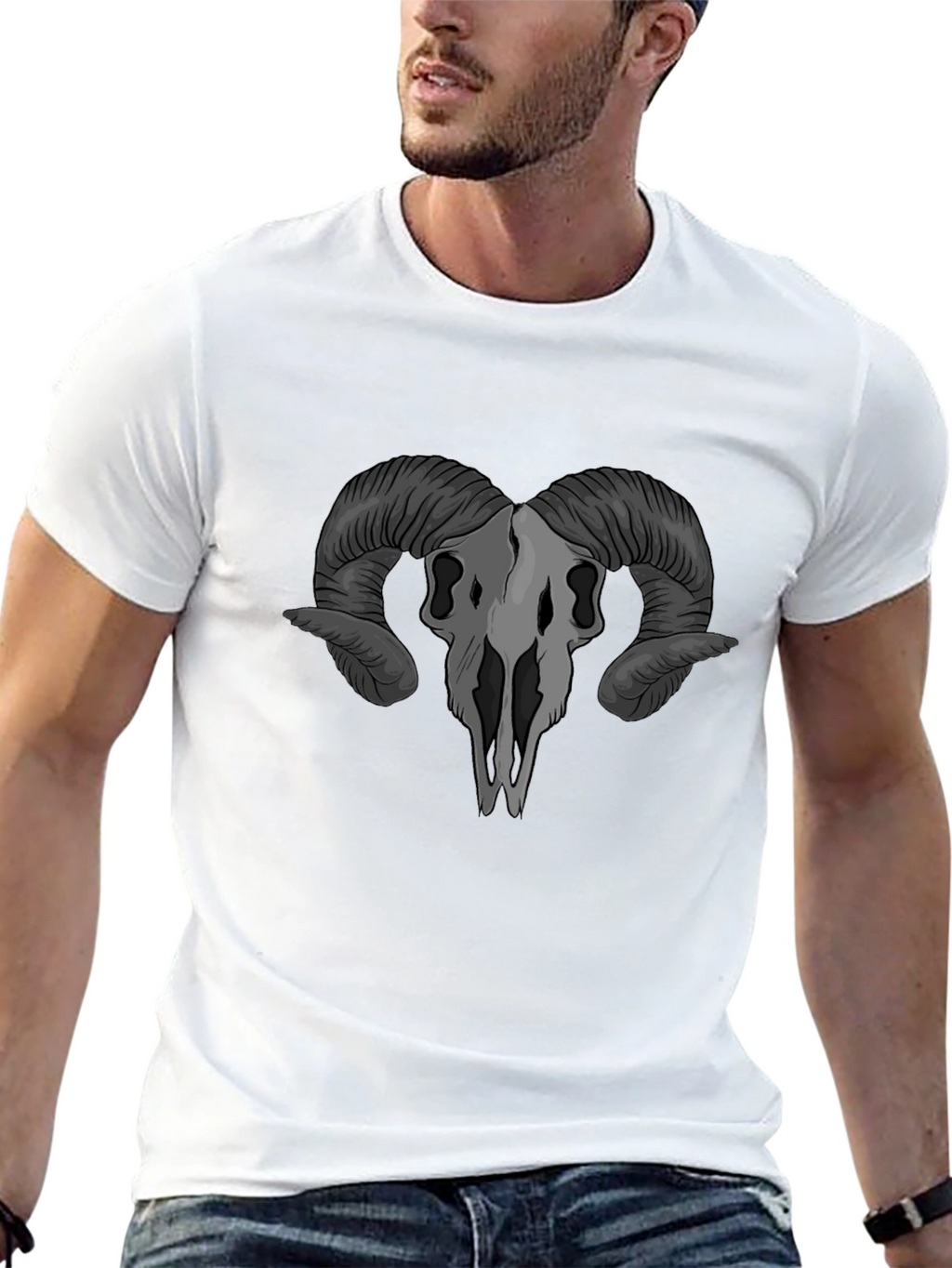Ram Skull Graphic T-Shirt - Gothic Style