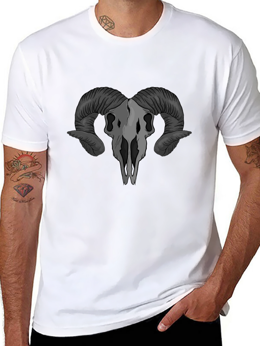 Ram Skull Graphic T-Shirt - Gothic Style