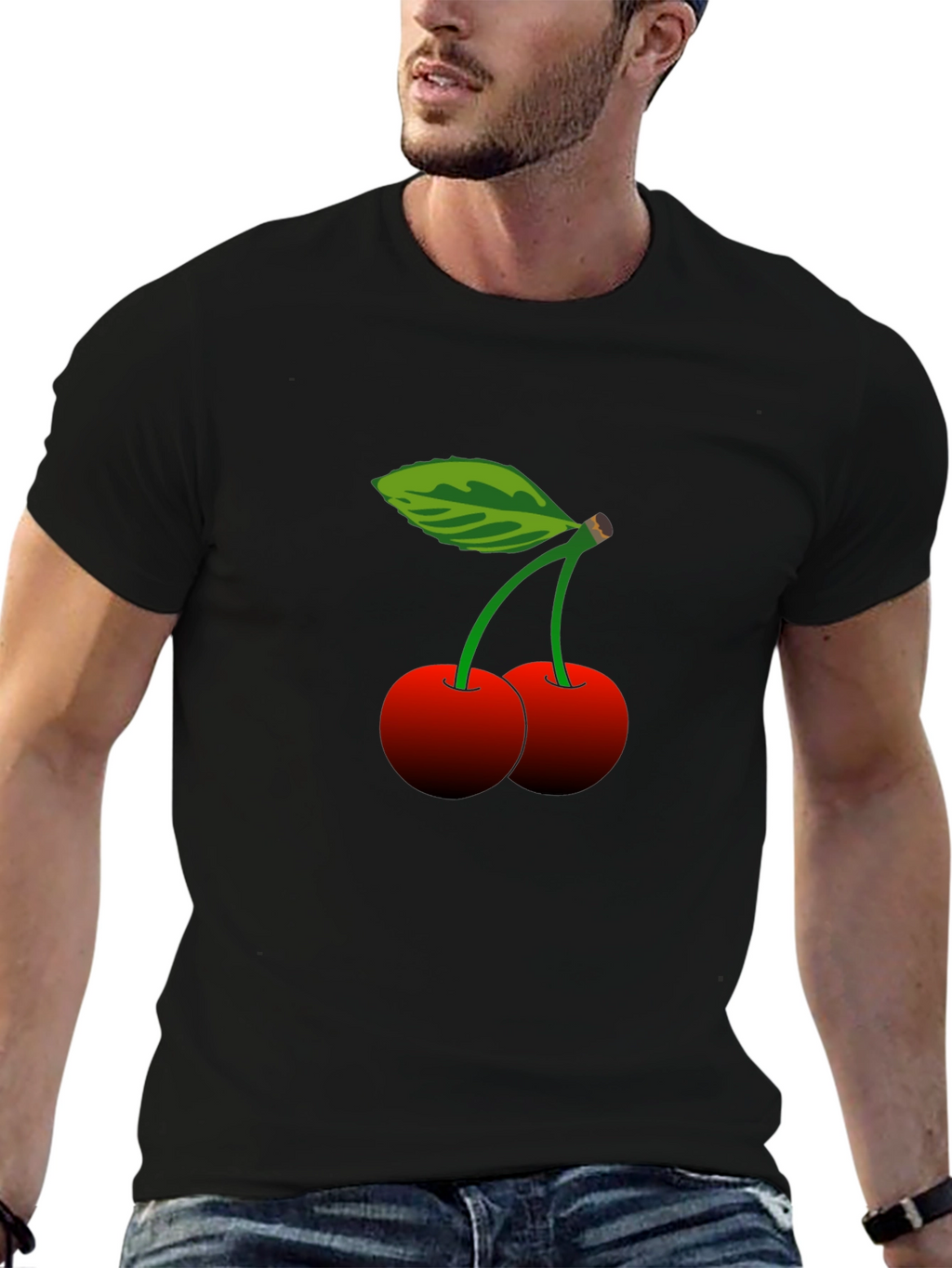 Cherry Print Black T-Shirt - Casual Style