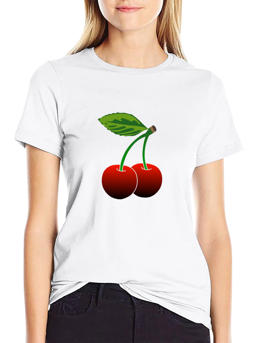 Cherry Print Black T-Shirt - Casual Style