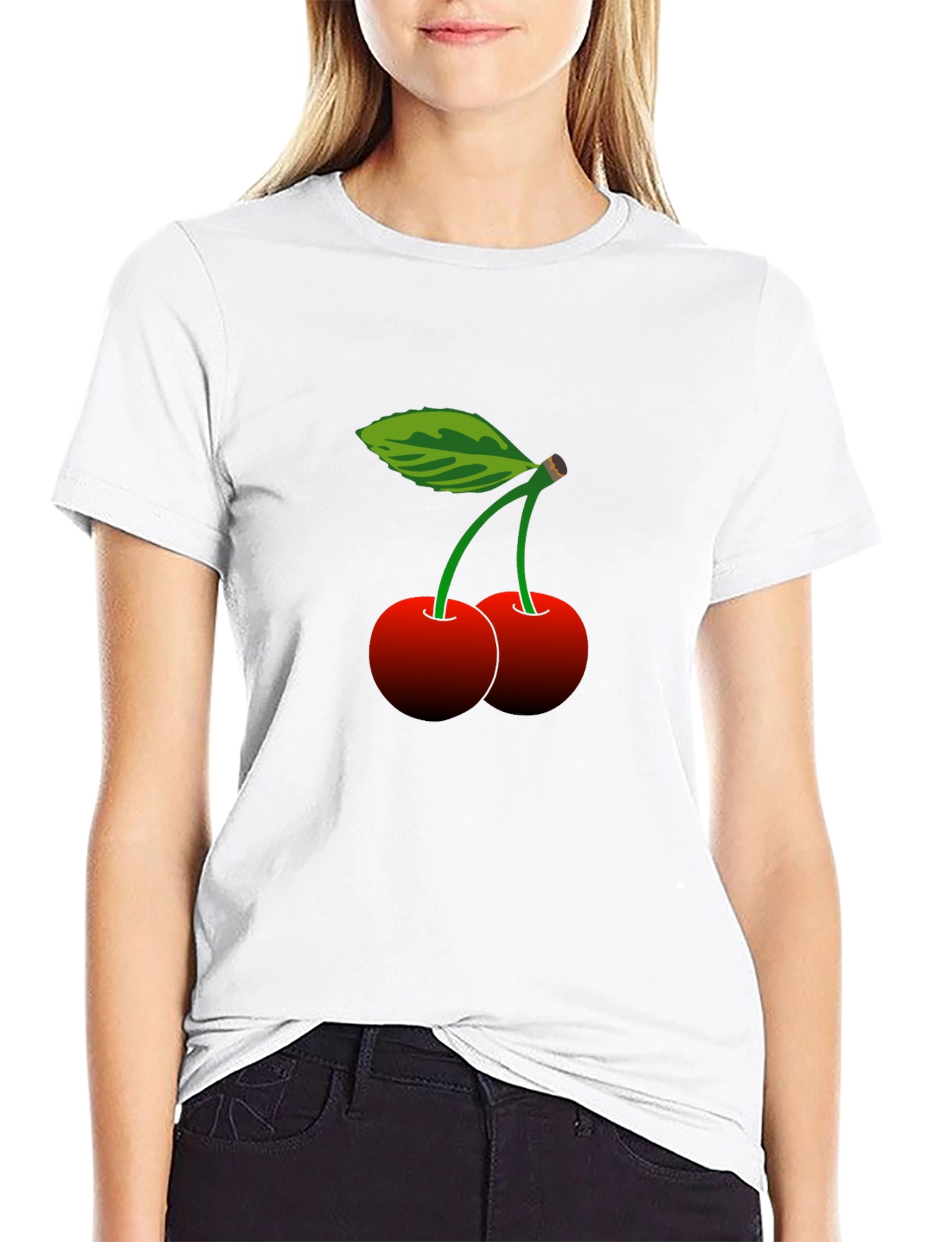 Cherry Print Black T-Shirt - Casual Style