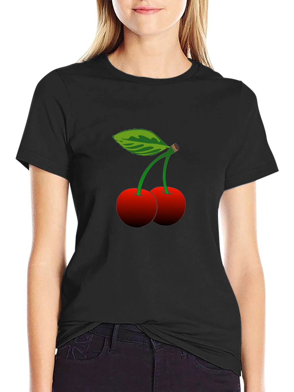 Cherry Print Black T-Shirt - Casual Style