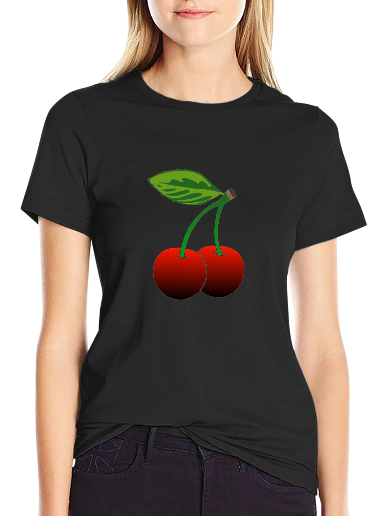 Cherry Print Black T-Shirt - Casual Style