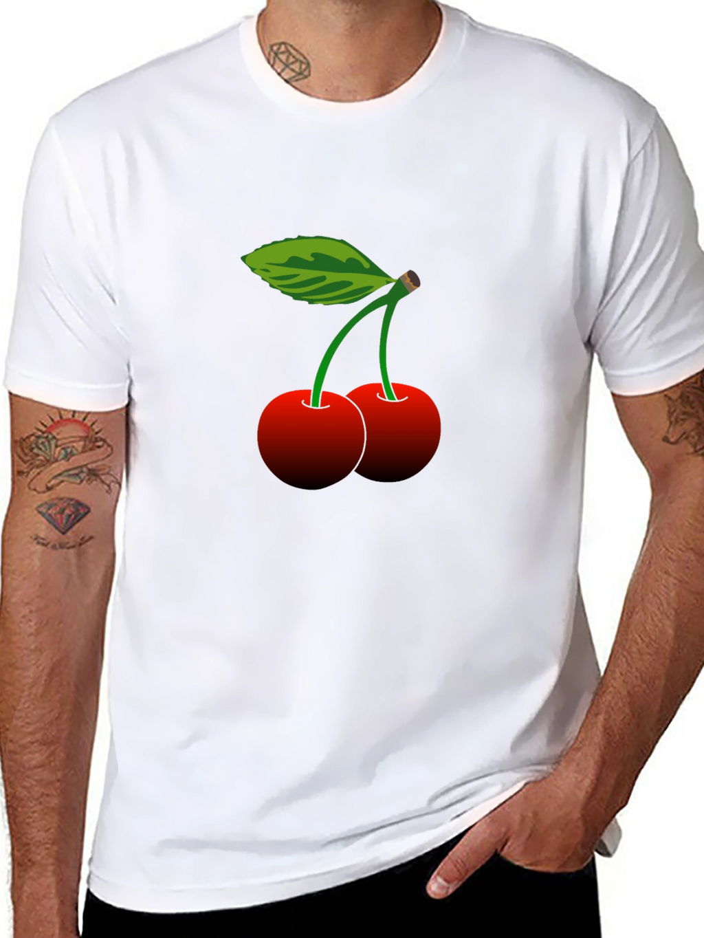 Cherry Print Black T-Shirt - Casual Style