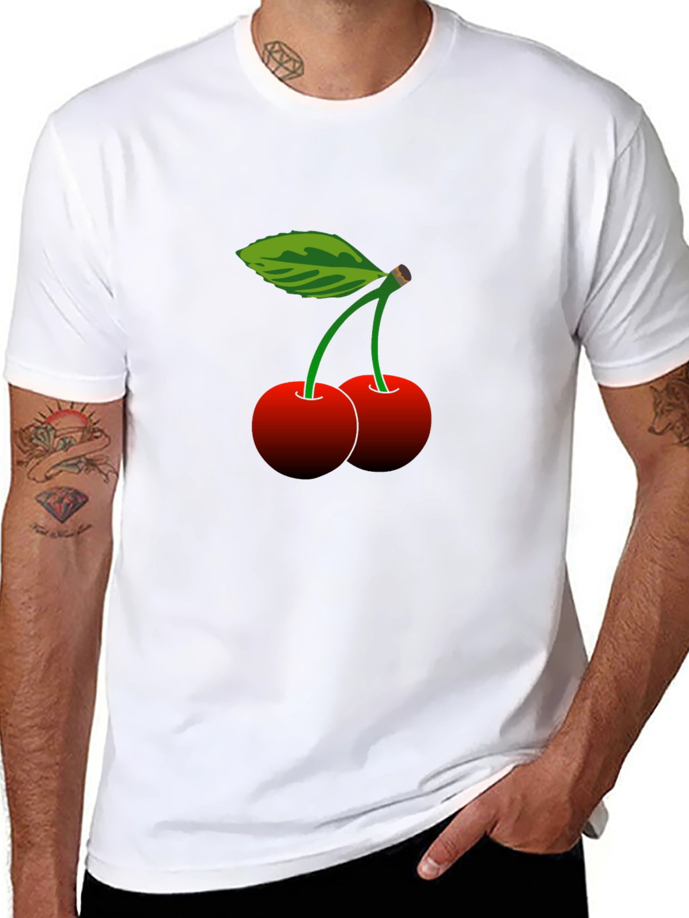 Cherry Print Black T-Shirt - Casual Style