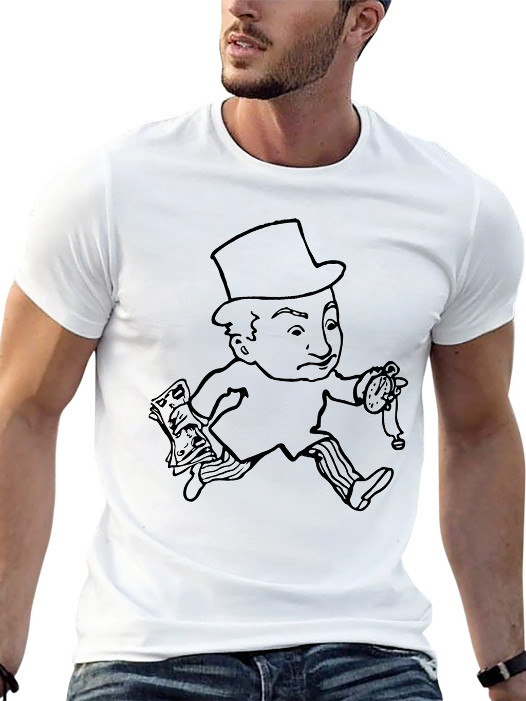 Monopoly Man Graphic Tee - Black Cotton T-Shirt