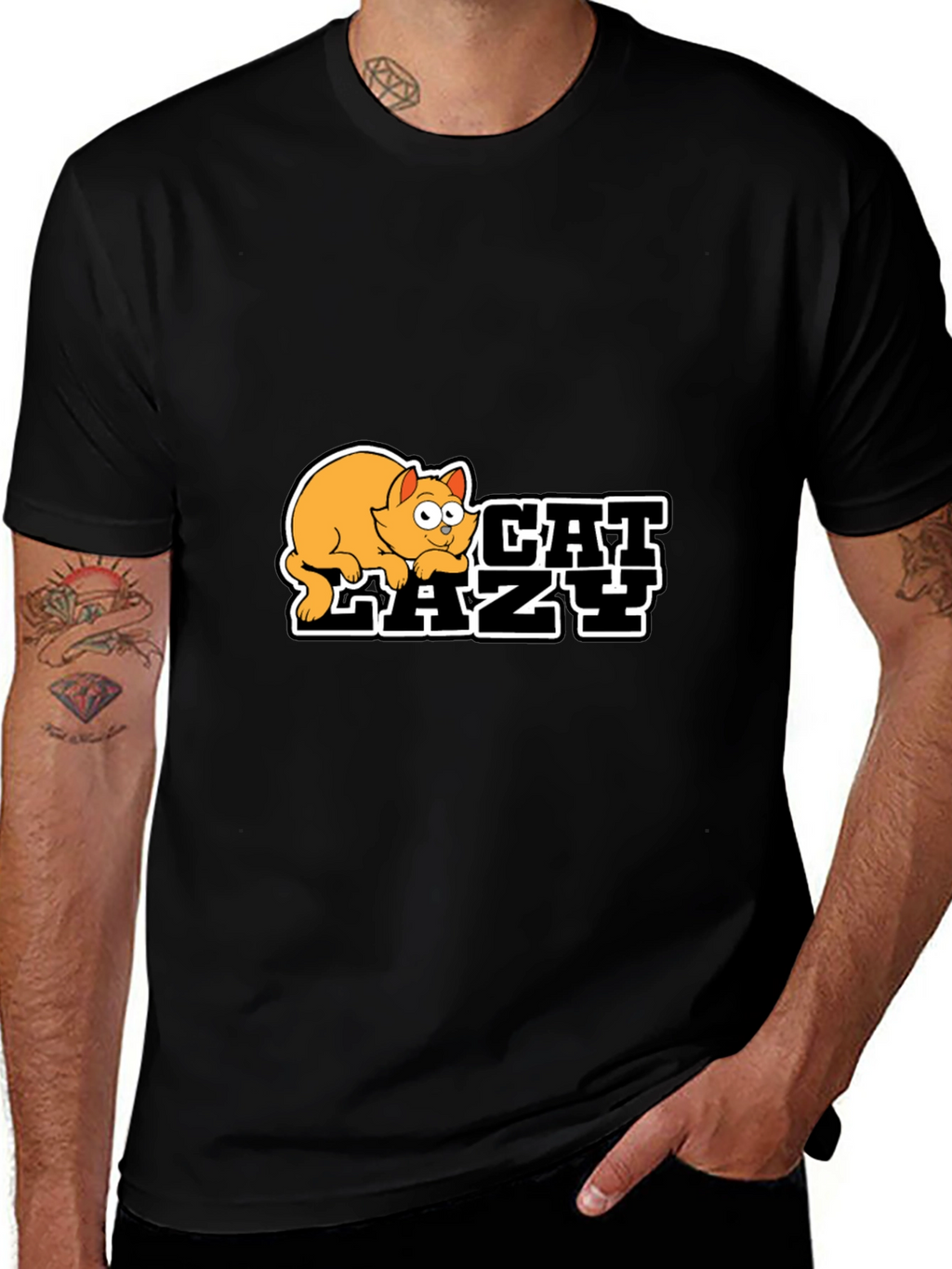Lazy Cat Graphic Black T-Shirt - Unisex