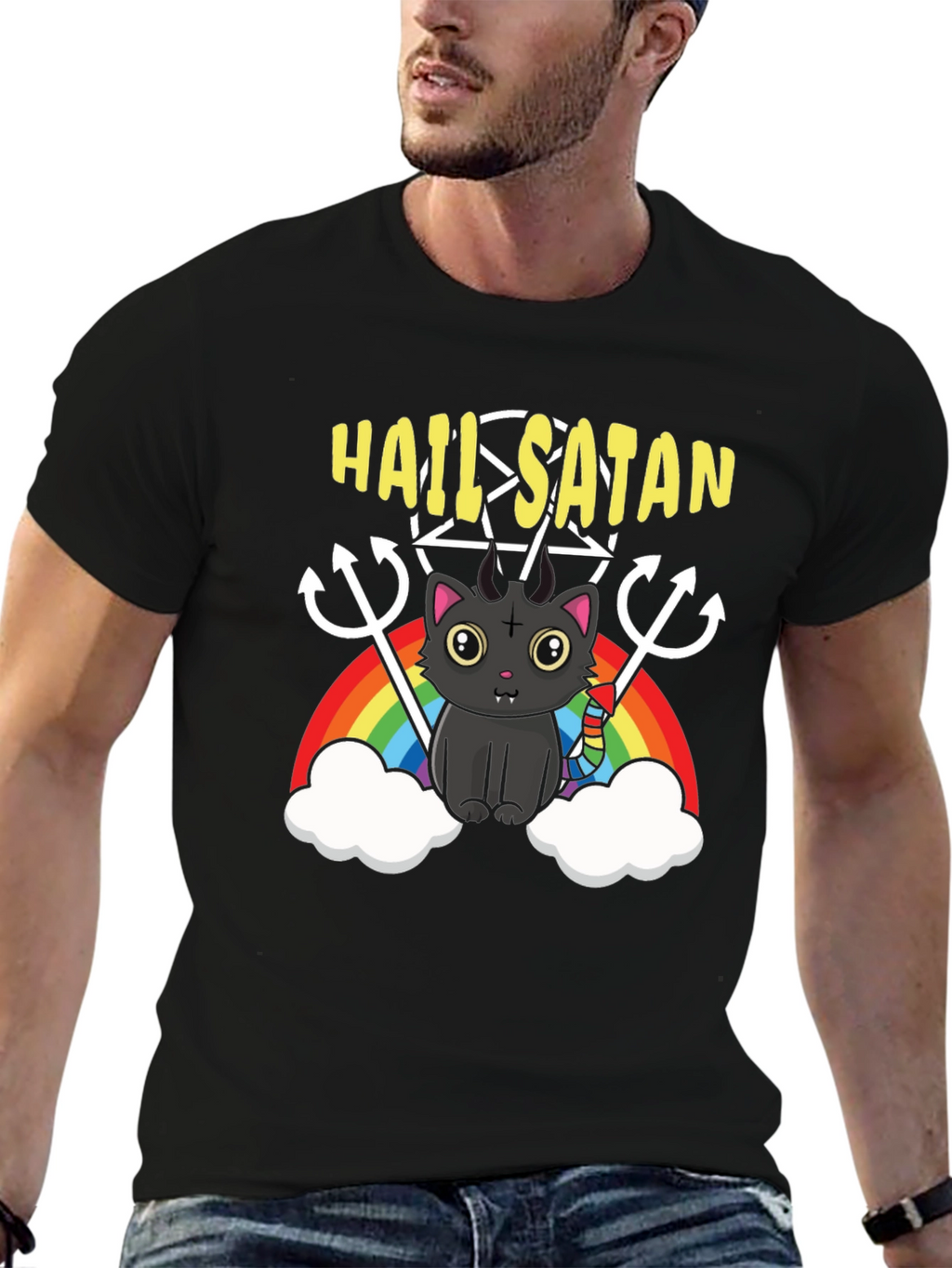 Hail Satan Cat Rainbow T-Shirt