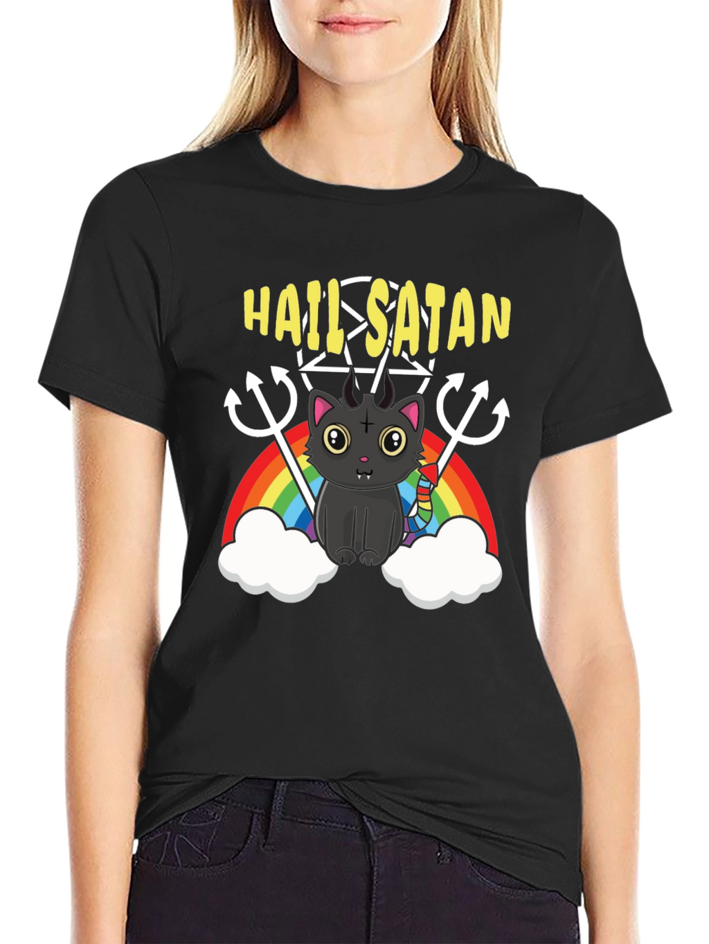 Hail Satan Cat Rainbow T-Shirt