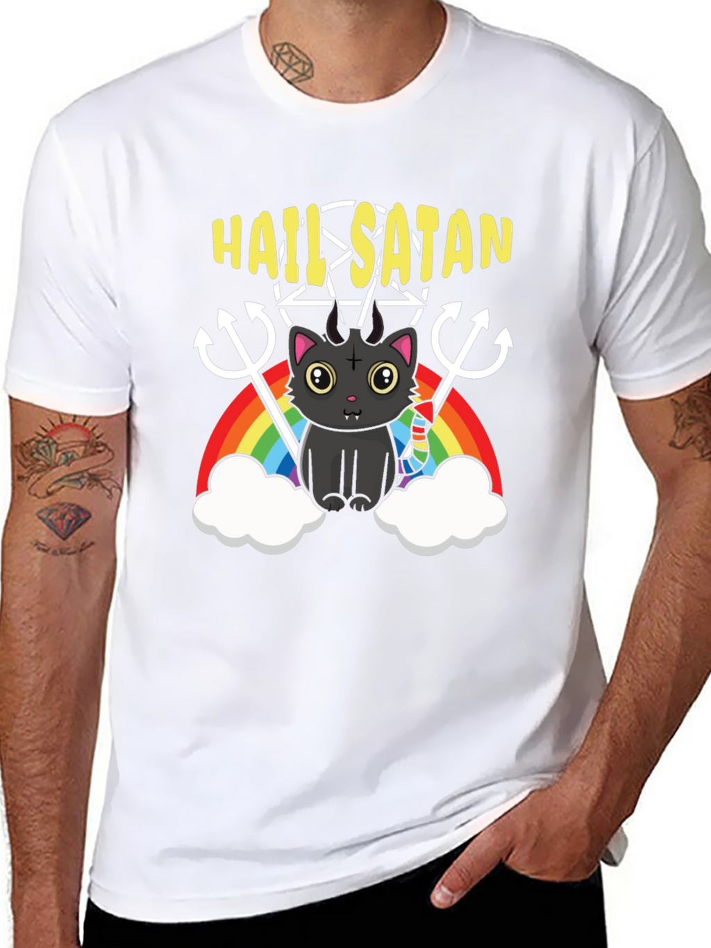 Hail Satan Cat Rainbow T-Shirt