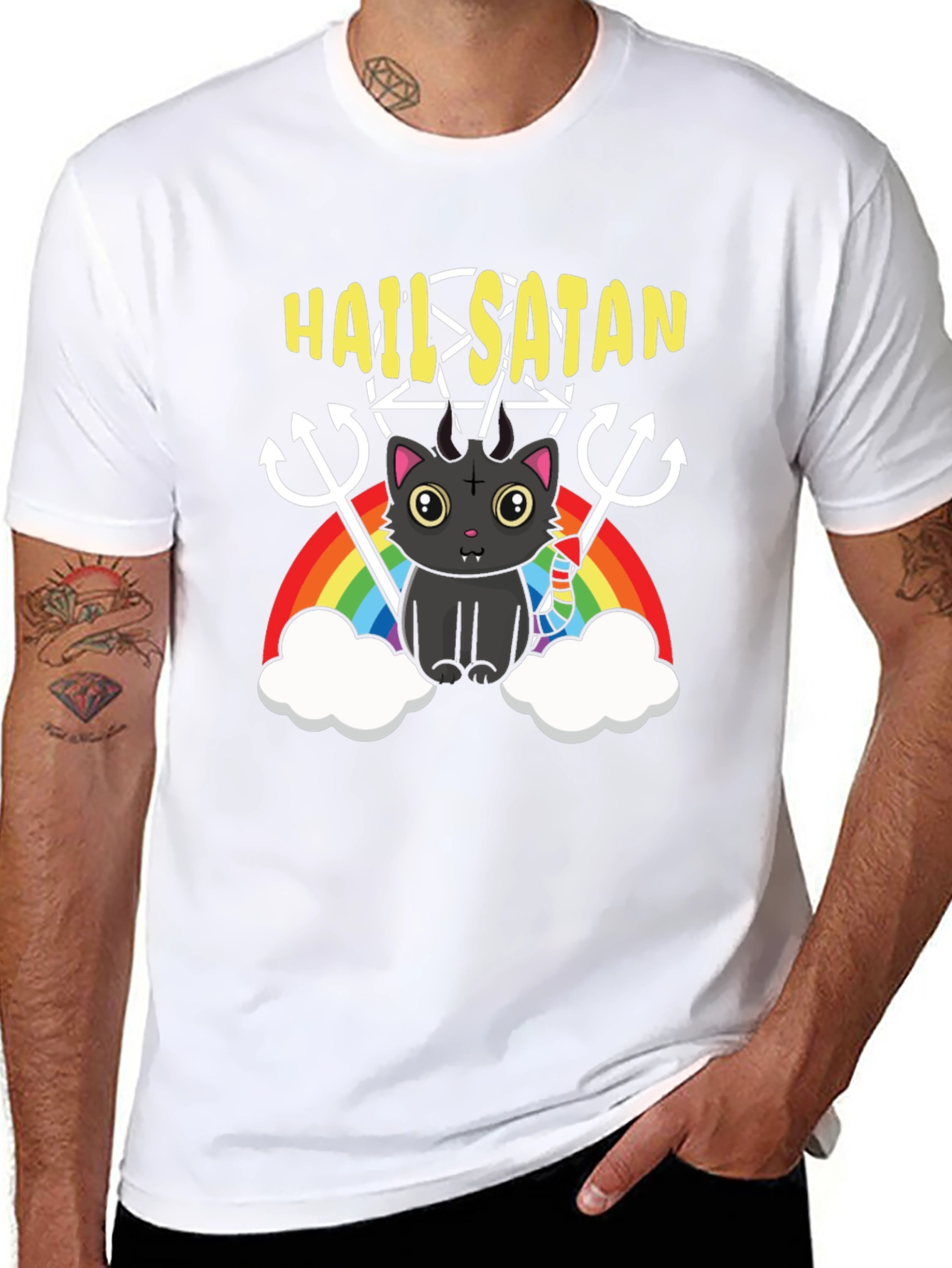 Hail Satan Cat Rainbow T-Shirt