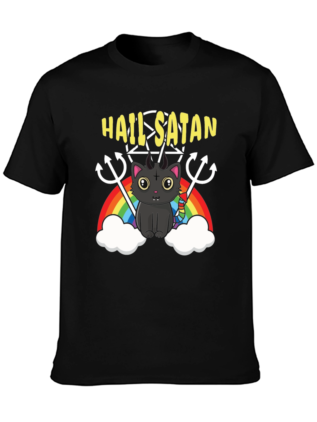 Hail Satan Cat Rainbow T-Shirt