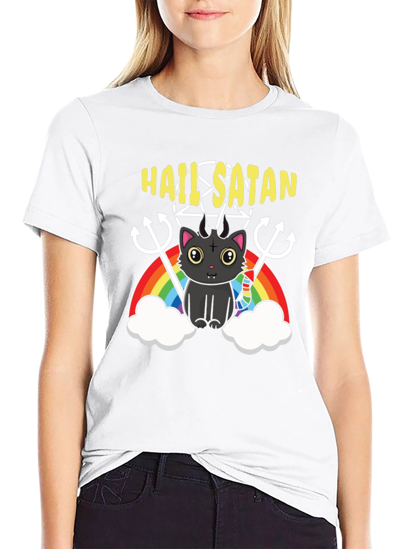Hail Satan Cat Rainbow T-Shirt