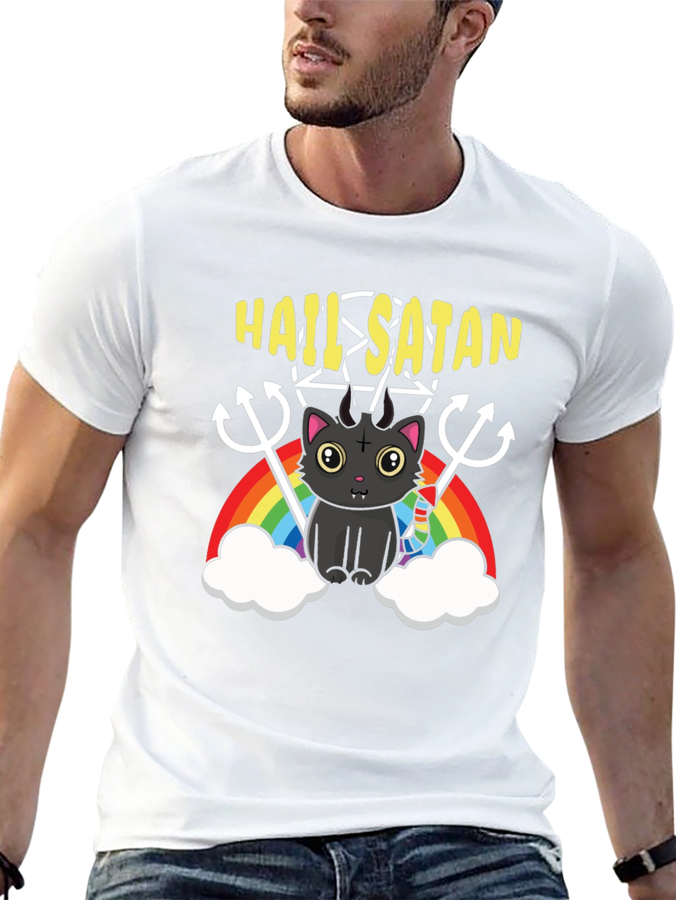 Hail Satan Cat Rainbow T-Shirt