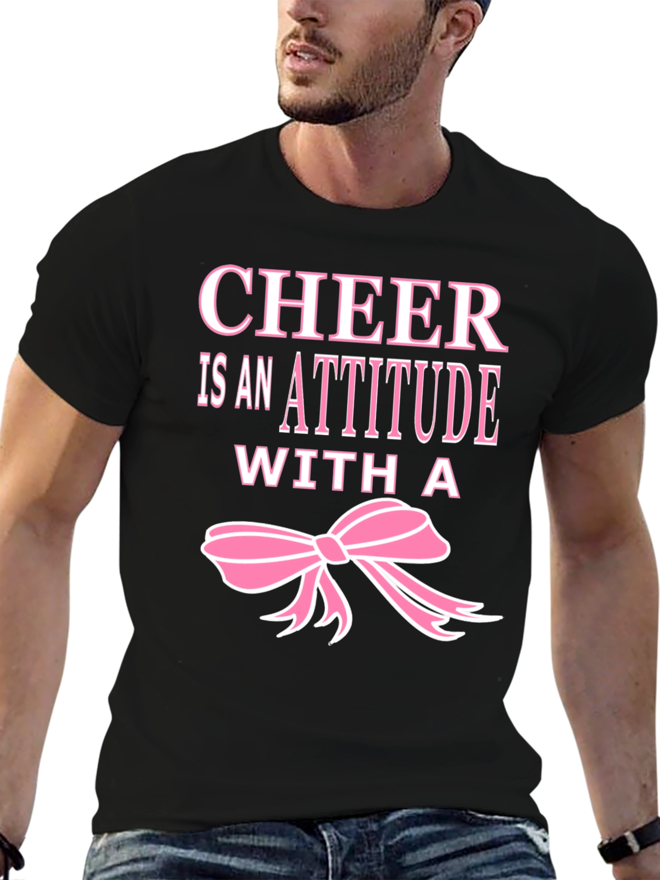 Cheer Attitude T-Shirt - Pink Ribbon Black Tee